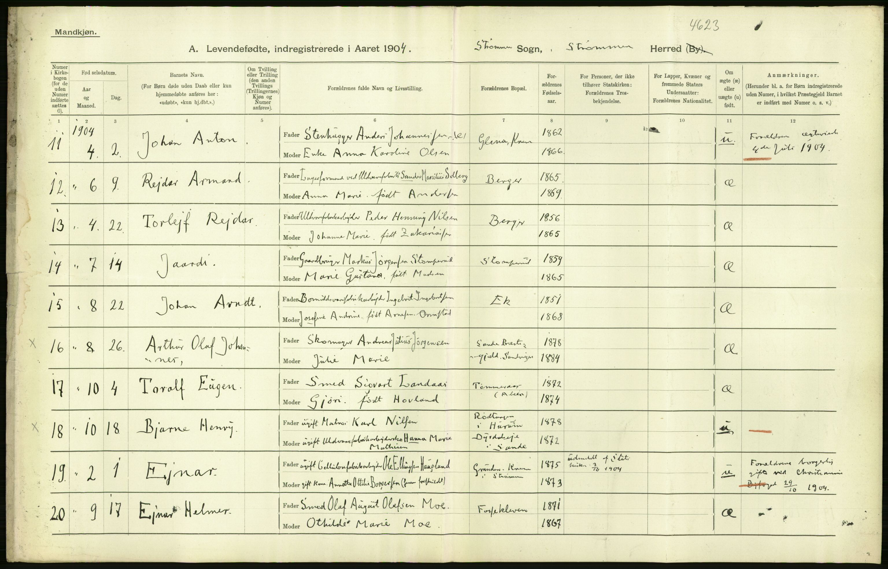 Statistisk sentralbyrå, Sosiodemografiske emner, Befolkning, AV/RA-S-2228/D/Df/Dfa/Dfab/L0008: Jarlsberg og Larvig amt: Fødte, gifte, døde, 1904, p. 258