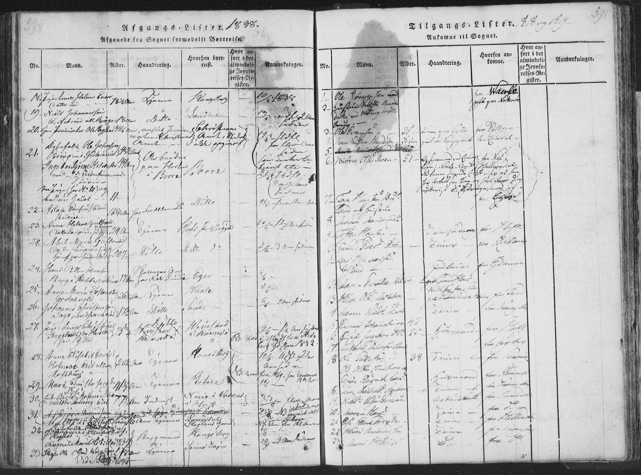 Sandsvær kirkebøker, SAKO/A-244/F/Fa/L0004: Parish register (official) no. I 4, 1817-1839, p. 594-595