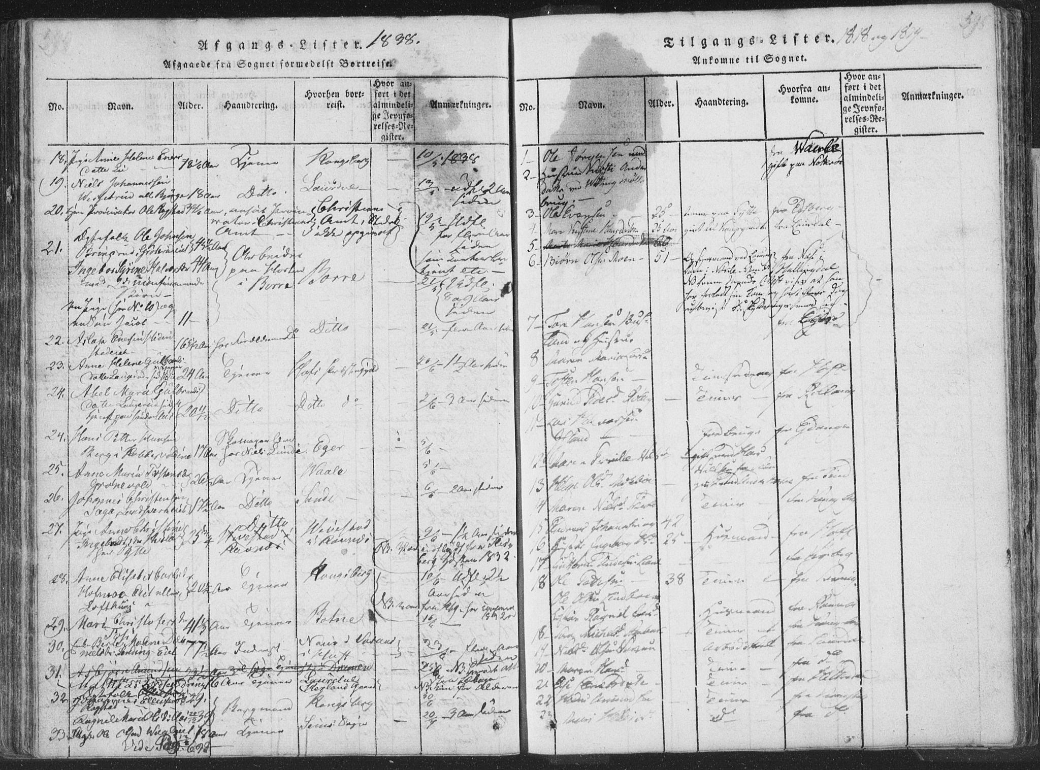 Sandsvær kirkebøker, AV/SAKO-A-244/F/Fa/L0004: Parish register (official) no. I 4, 1817-1839, p. 594-595