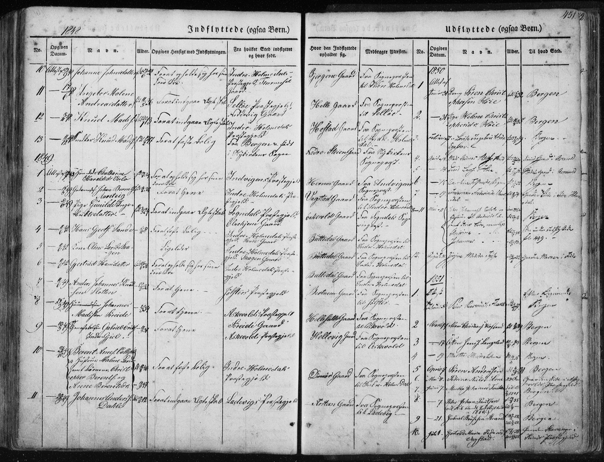 Fjaler sokneprestembete, AV/SAB-A-79801/H/Haa/Haaa/L0006: Parish register (official) no. A 6, 1835-1884, p. 451