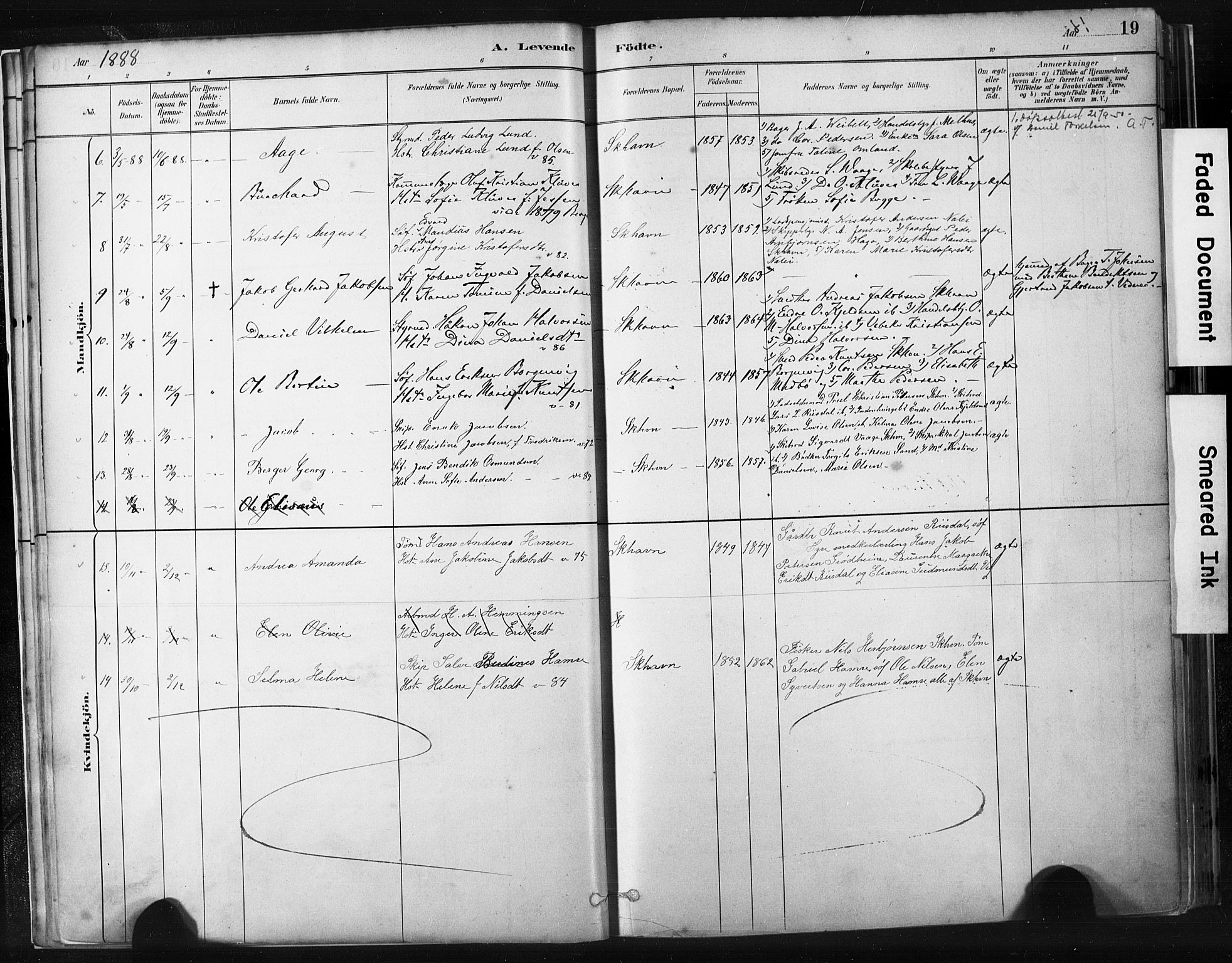 Skudenes sokneprestkontor, SAST/A -101849/H/Ha/Haa/L0008: Parish register (official) no. A 5, 1882-1912, p. 19