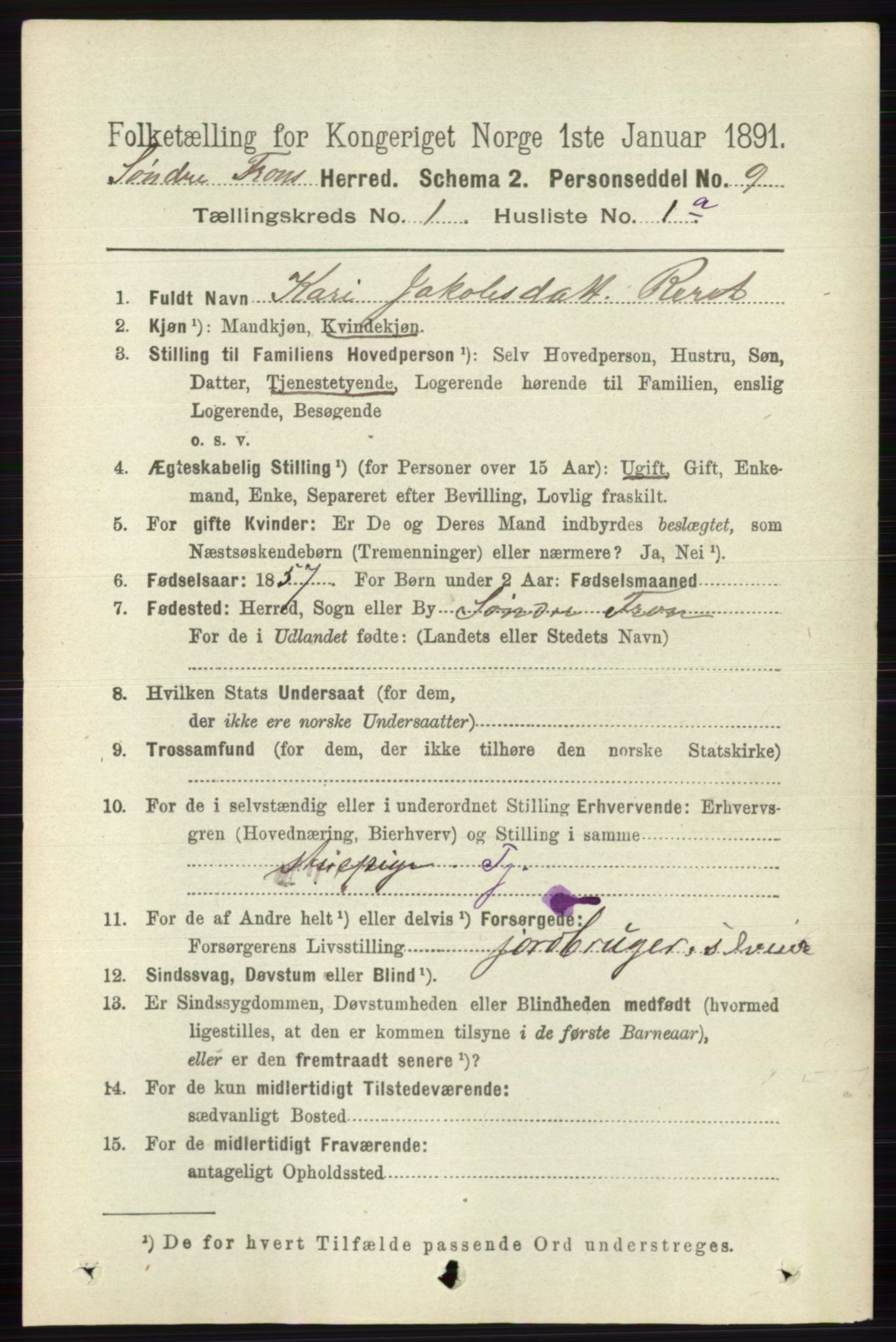 RA, 1891 census for 0519 Sør-Fron, 1891, p. 104