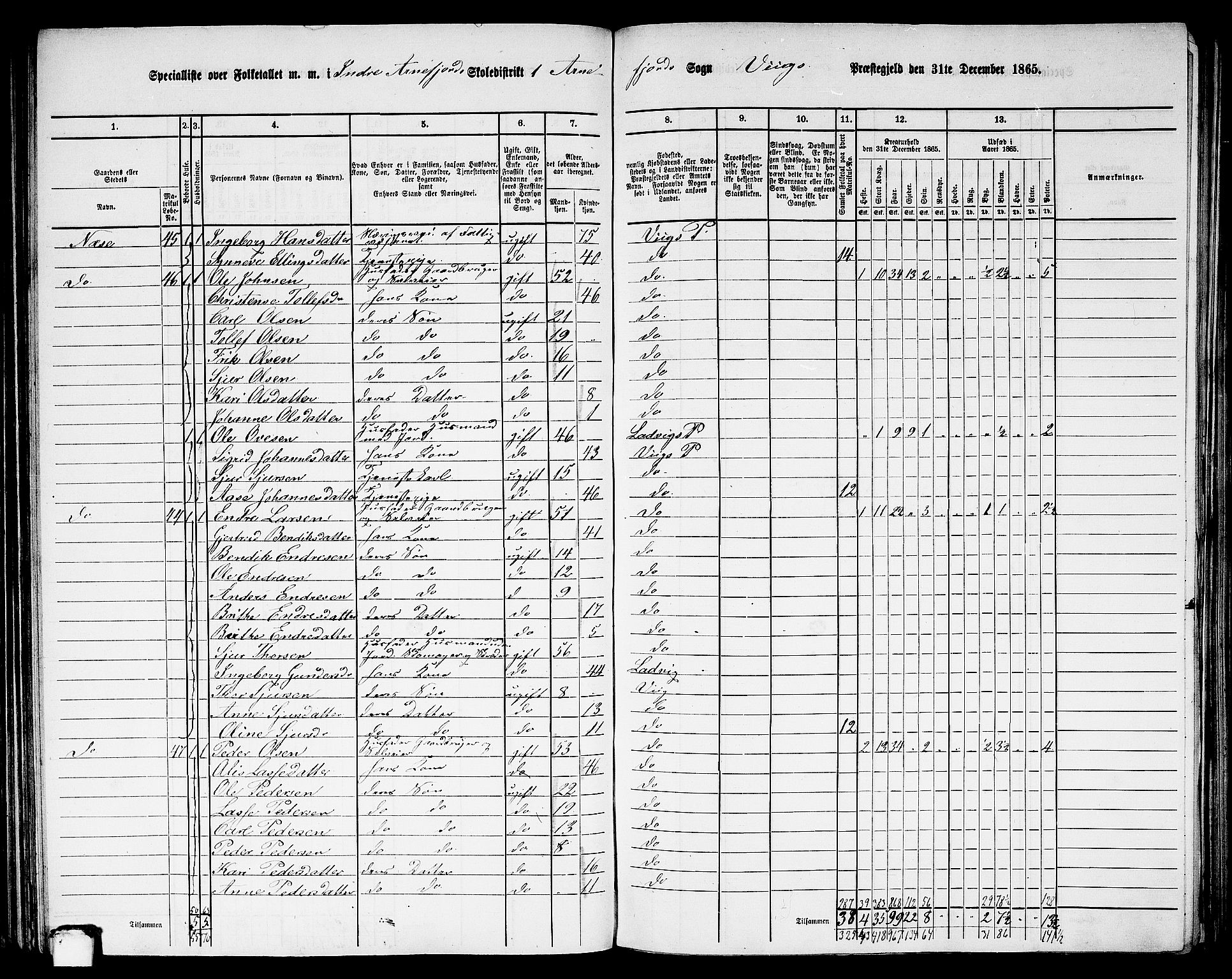 RA, 1865 census for Vik, 1865, p. 92