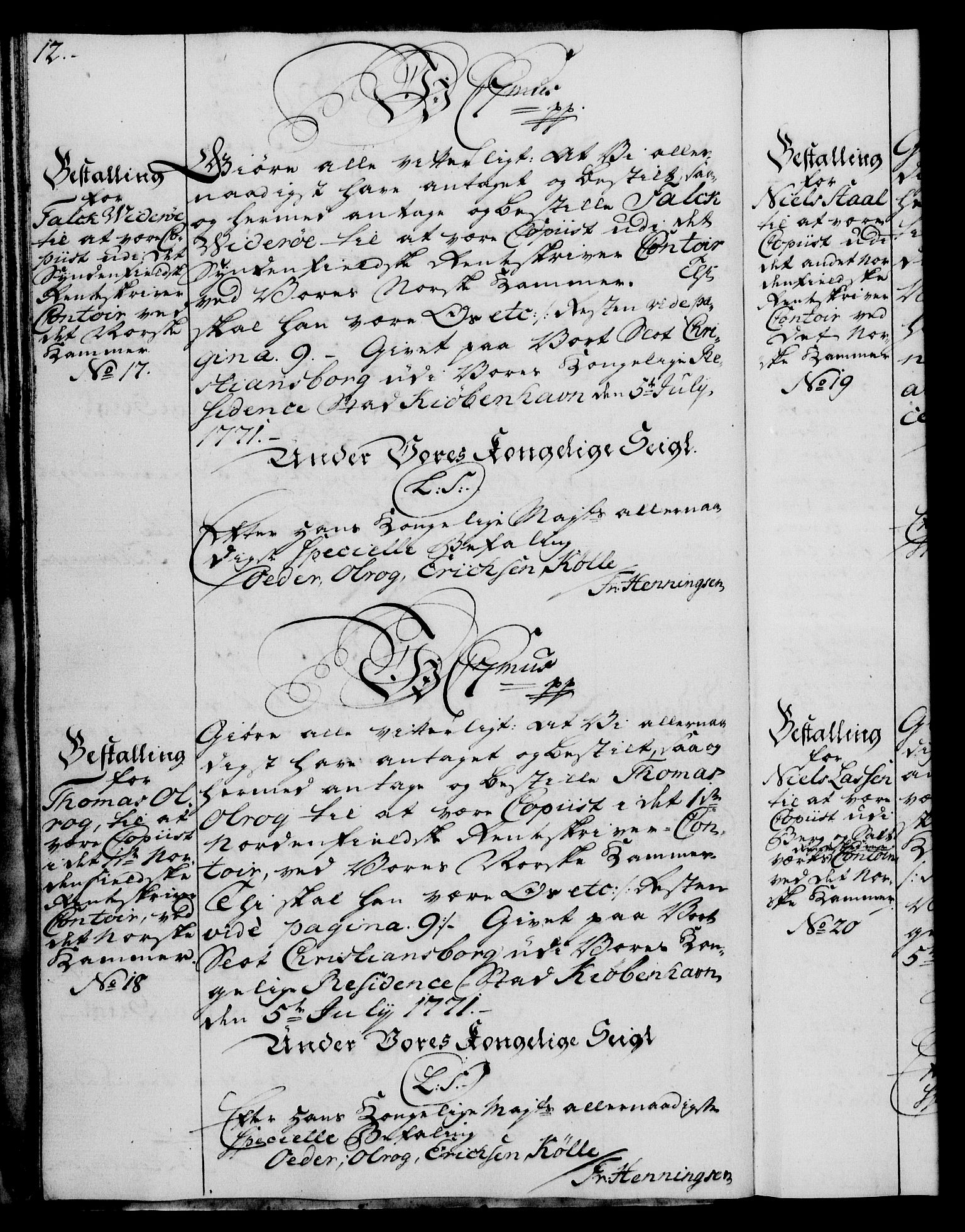 Rentekammeret, Kammerkanselliet, RA/EA-3111/G/Gg/Gge/L0005: Norsk bestallingsprotokoll med register (merket RK 53.29), 1771-1773, p. 12