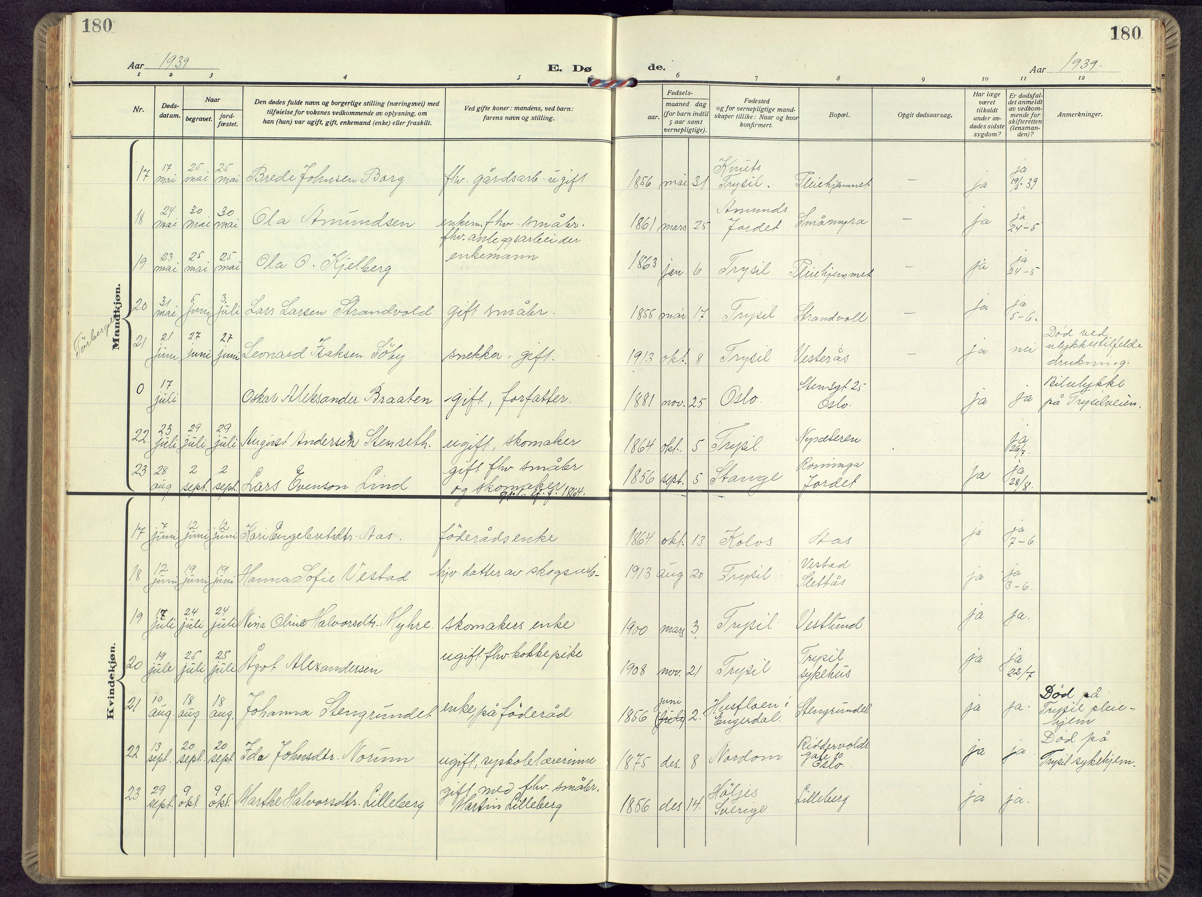 Trysil prestekontor, AV/SAH-PREST-046/H/Ha/Hab/L0012: Parish register (copy) no. 12, 1938-1959, p. 180