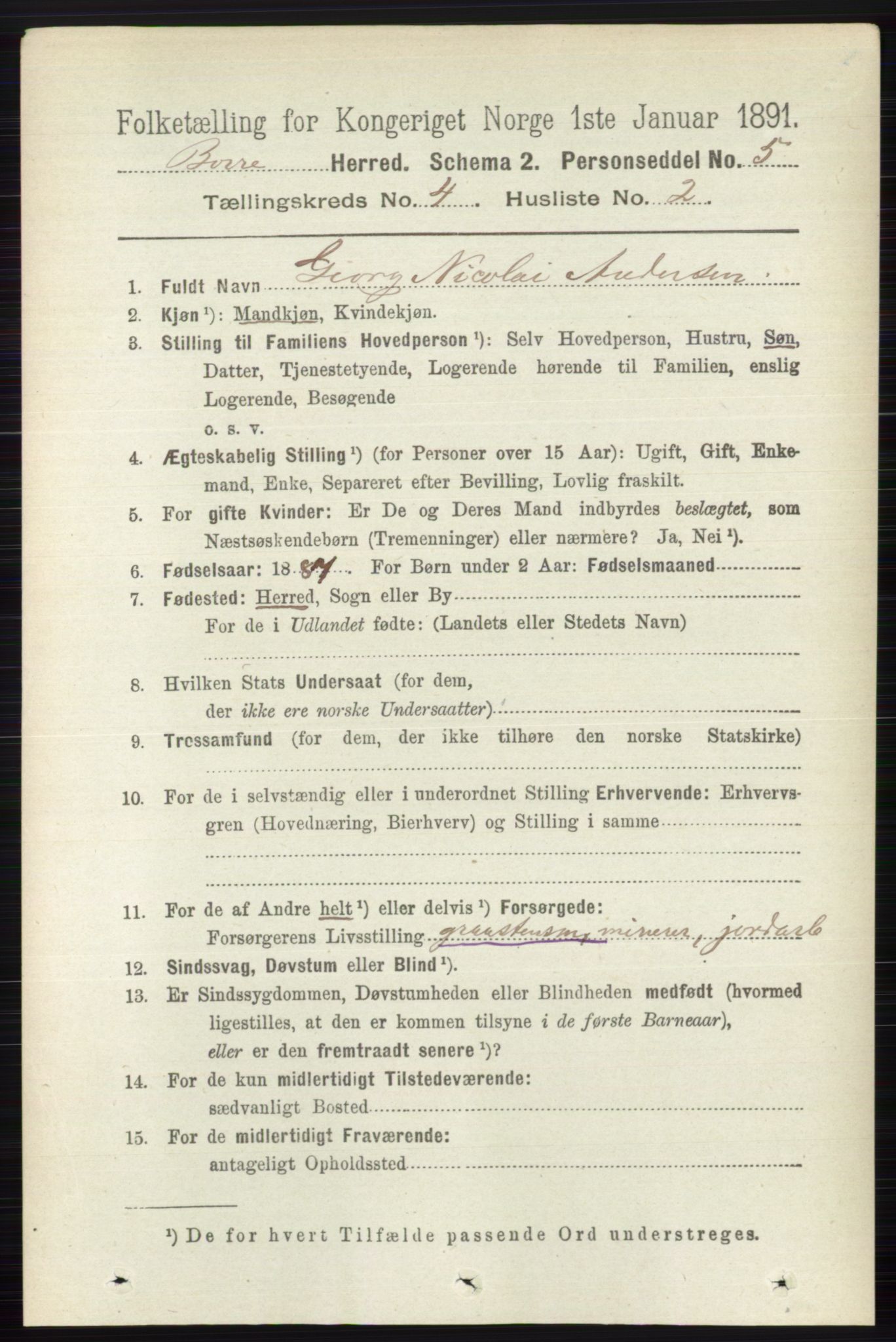 RA, 1891 census for 0717 Borre, 1891, p. 1679