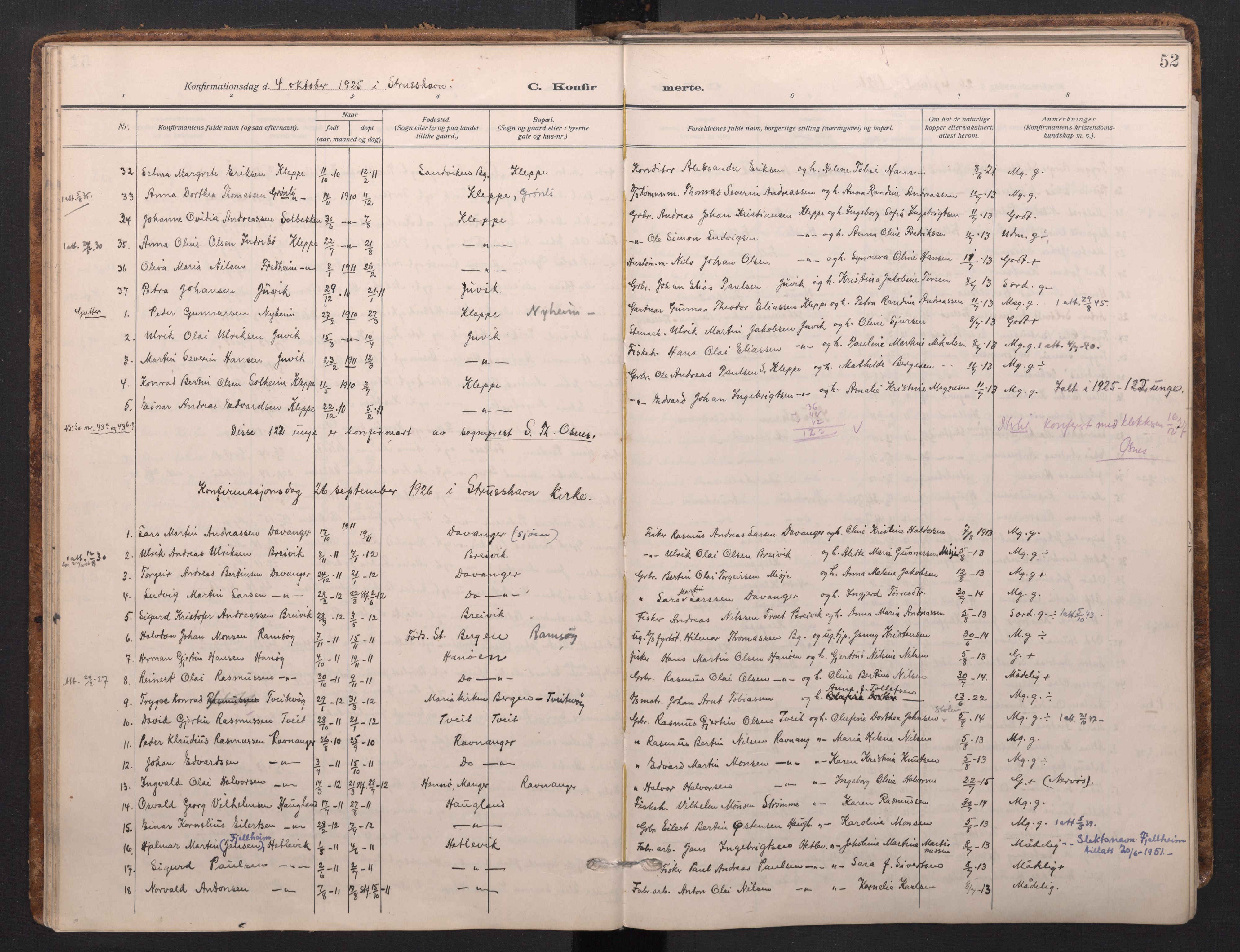 Askøy Sokneprestembete, AV/SAB-A-74101/H/Ha/Haa/Haad/L0002: Parish register (official) no. D 2, 1915-1935, p. 52