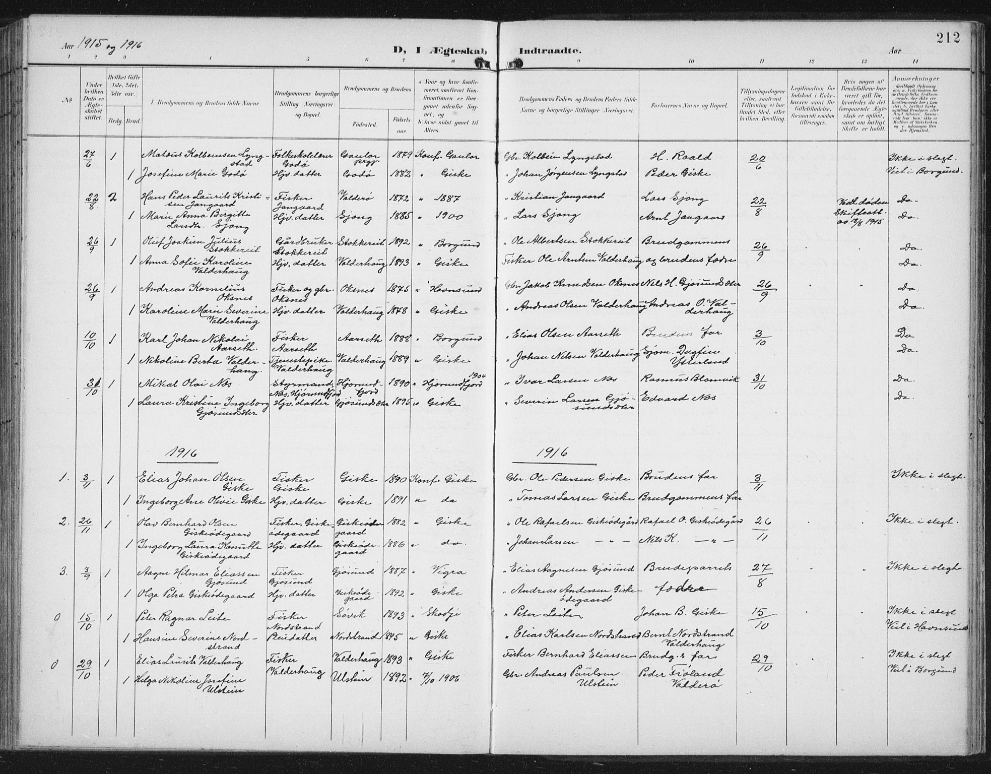 Ministerialprotokoller, klokkerbøker og fødselsregistre - Møre og Romsdal, AV/SAT-A-1454/534/L0489: Parish register (copy) no. 534C01, 1899-1941, p. 212