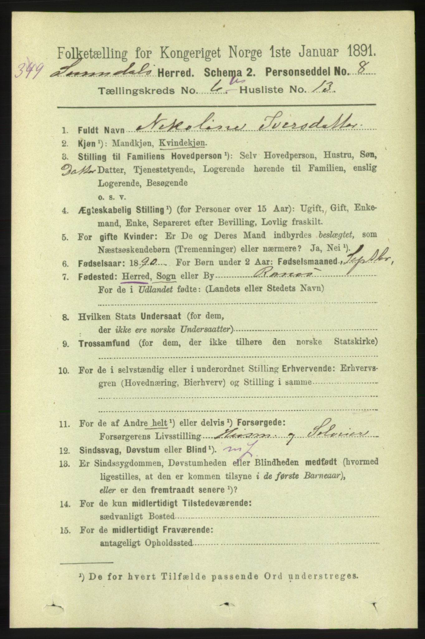 RA, 1891 census for 1566 Surnadal, 1891, p. 1745