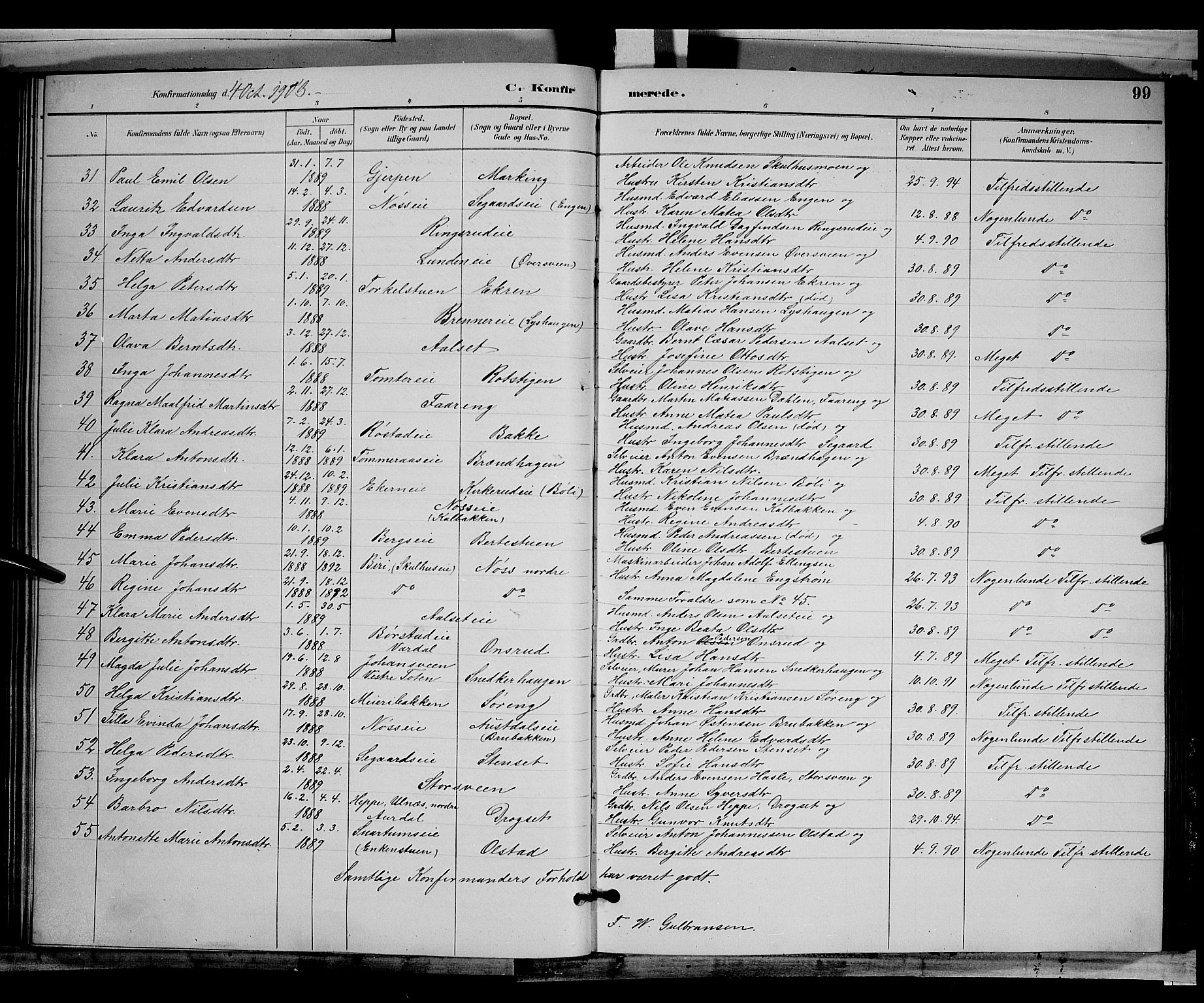 Biri prestekontor, SAH/PREST-096/H/Ha/Hab/L0003: Parish register (copy) no. 3, 1892-1905, p. 99