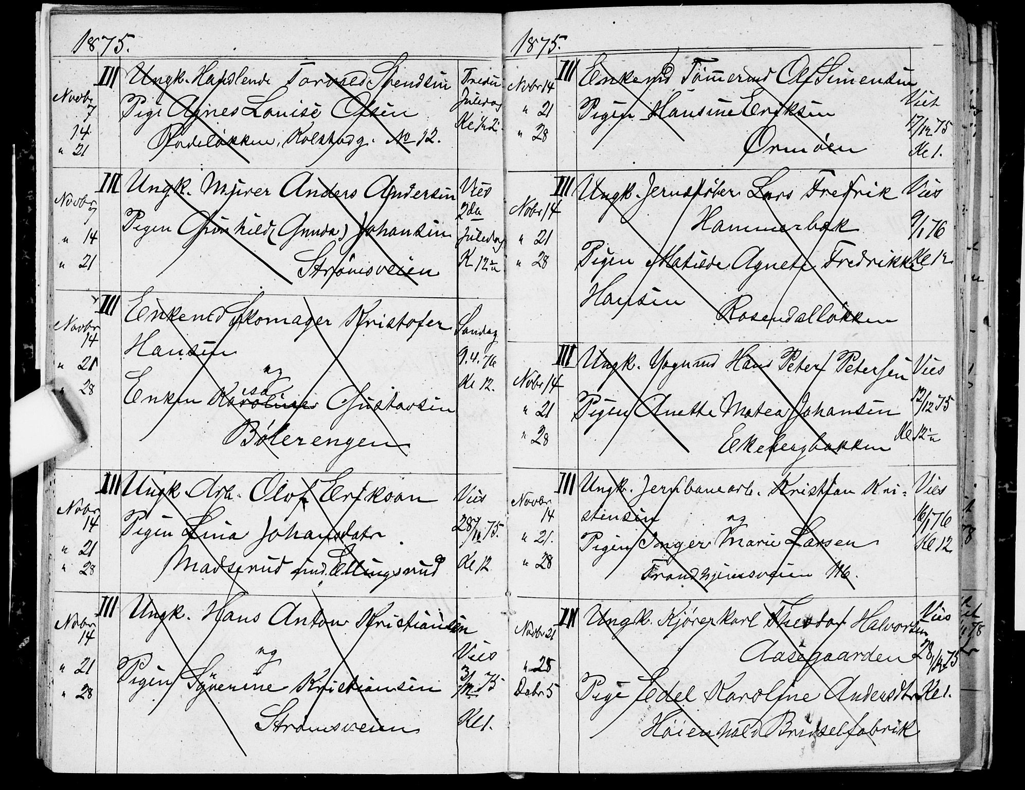 Østre Aker prestekontor Kirkebøker, AV/SAO-A-10840/H/Ha/L0003: Banns register no. I 3, 1873-1878