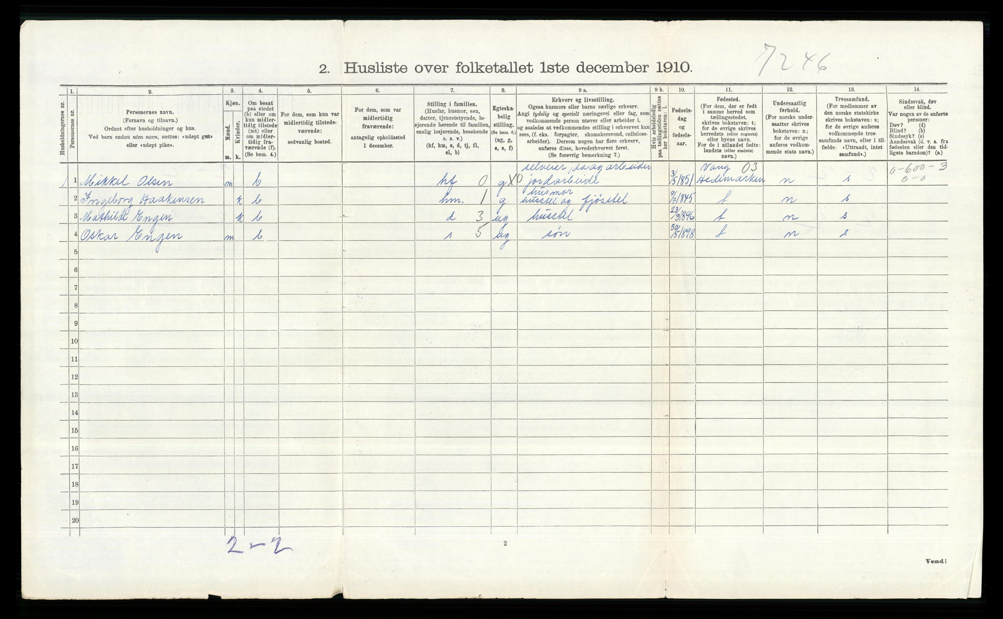 RA, 1910 census for Furnes, 1910, p. 313