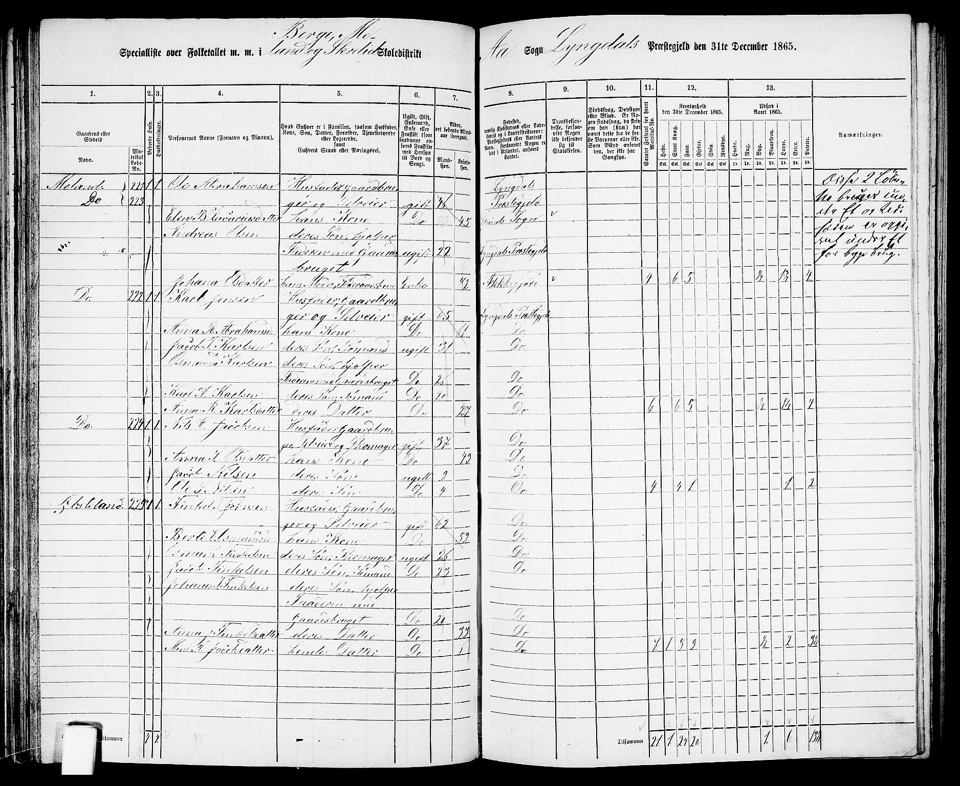 RA, 1865 census for Lyngdal, 1865, p. 112