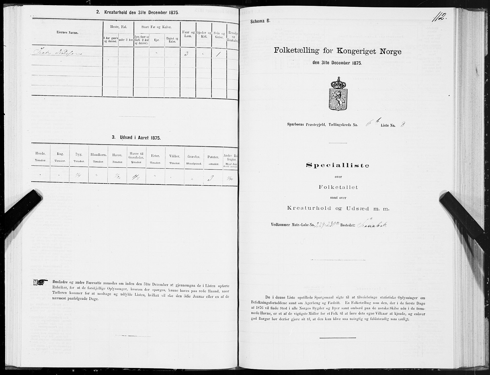 SAT, 1875 census for 1731P Sparbu, 1875, p. 3112