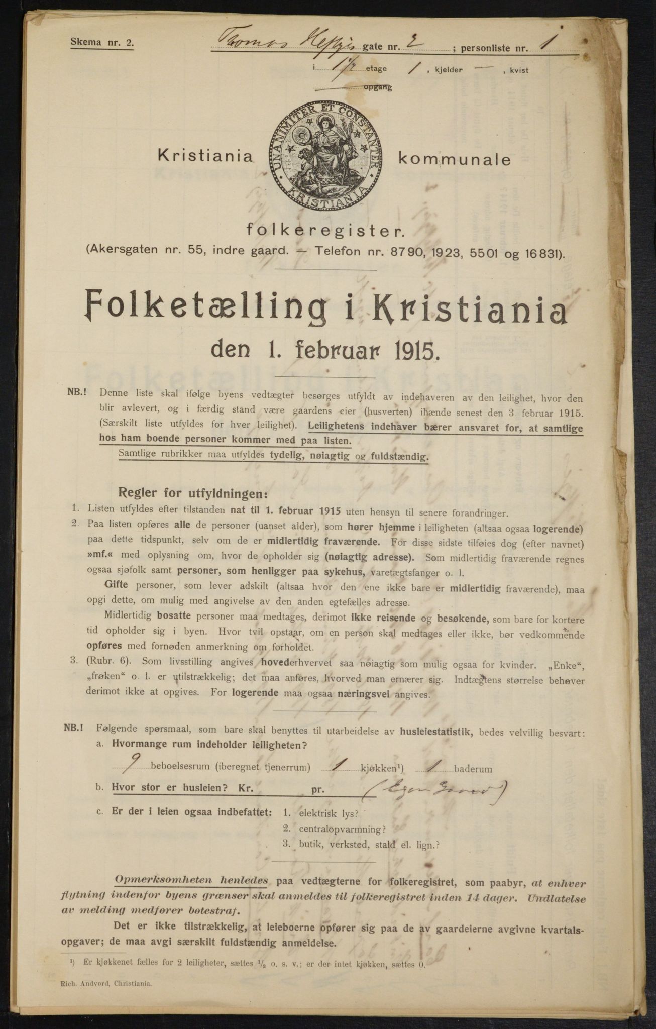 OBA, Municipal Census 1915 for Kristiania, 1915, p. 109046