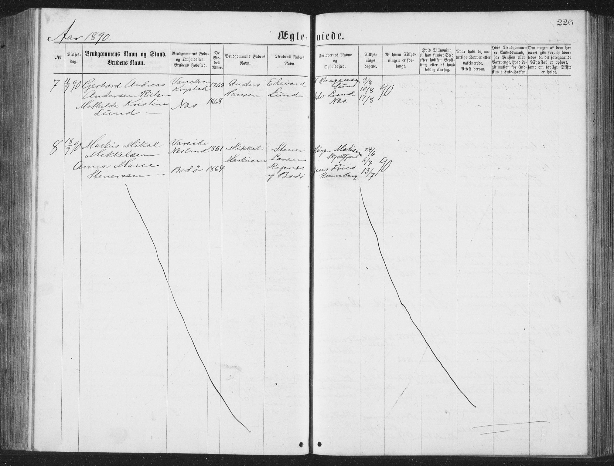 Ministerialprotokoller, klokkerbøker og fødselsregistre - Nordland, AV/SAT-A-1459/885/L1213: Parish register (copy) no. 885C02, 1874-1892, p. 226