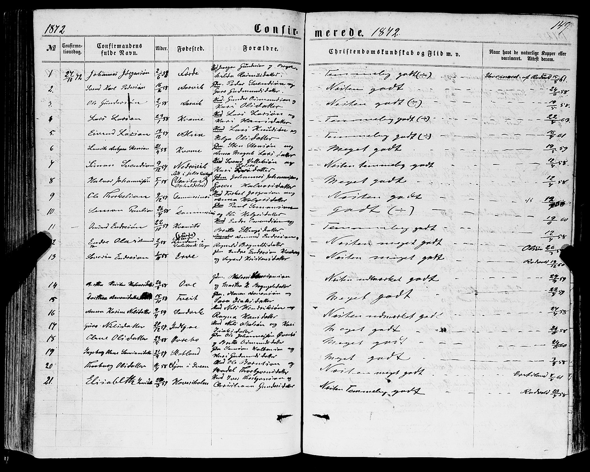 Sveio Sokneprestembete, SAB/A-78501/H/Haa: Parish register (official) no. A 1, 1861-1877, p. 149