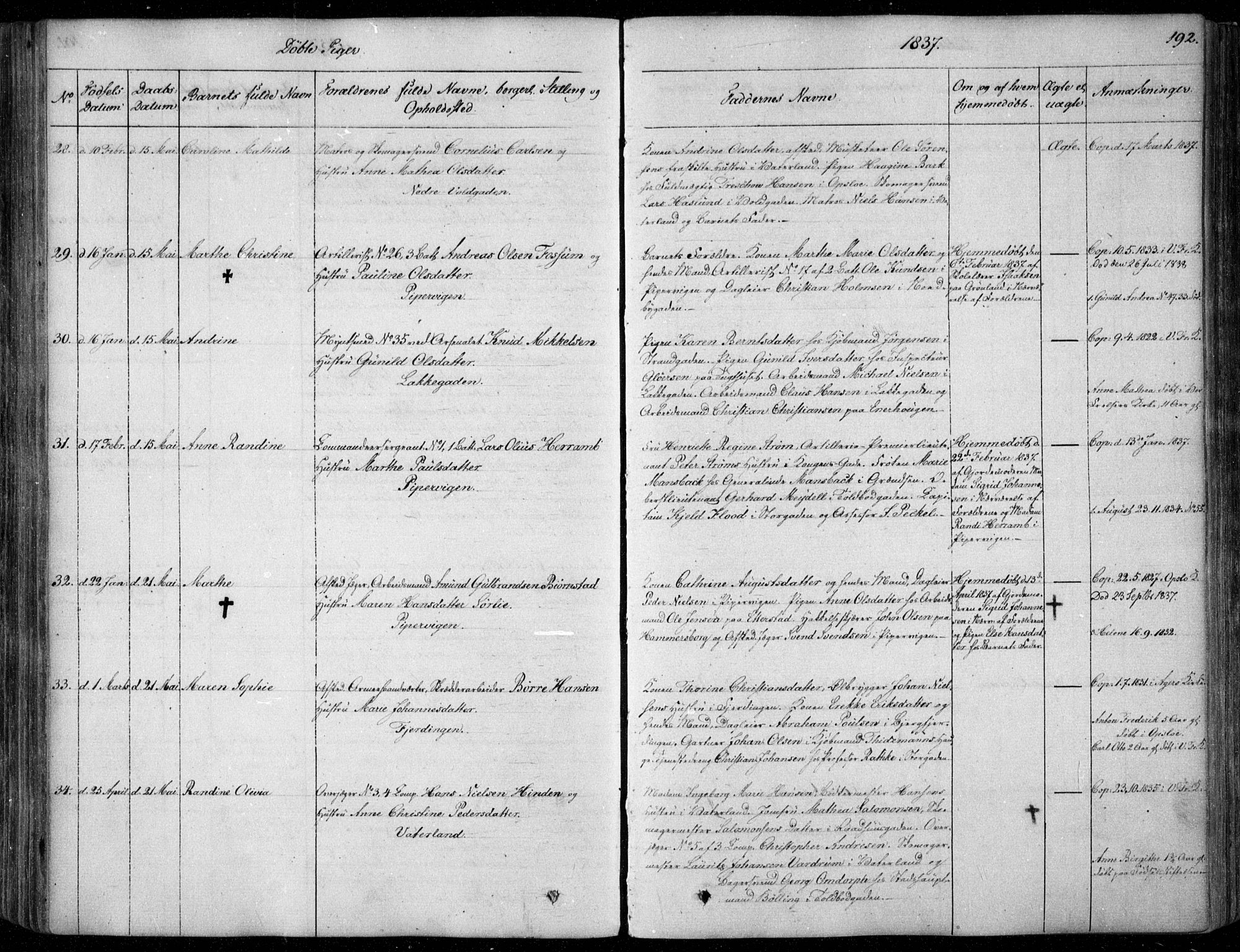 Garnisonsmenigheten Kirkebøker, SAO/A-10846/F/Fa/L0006: Parish register (official) no. 6, 1828-1841, p. 192
