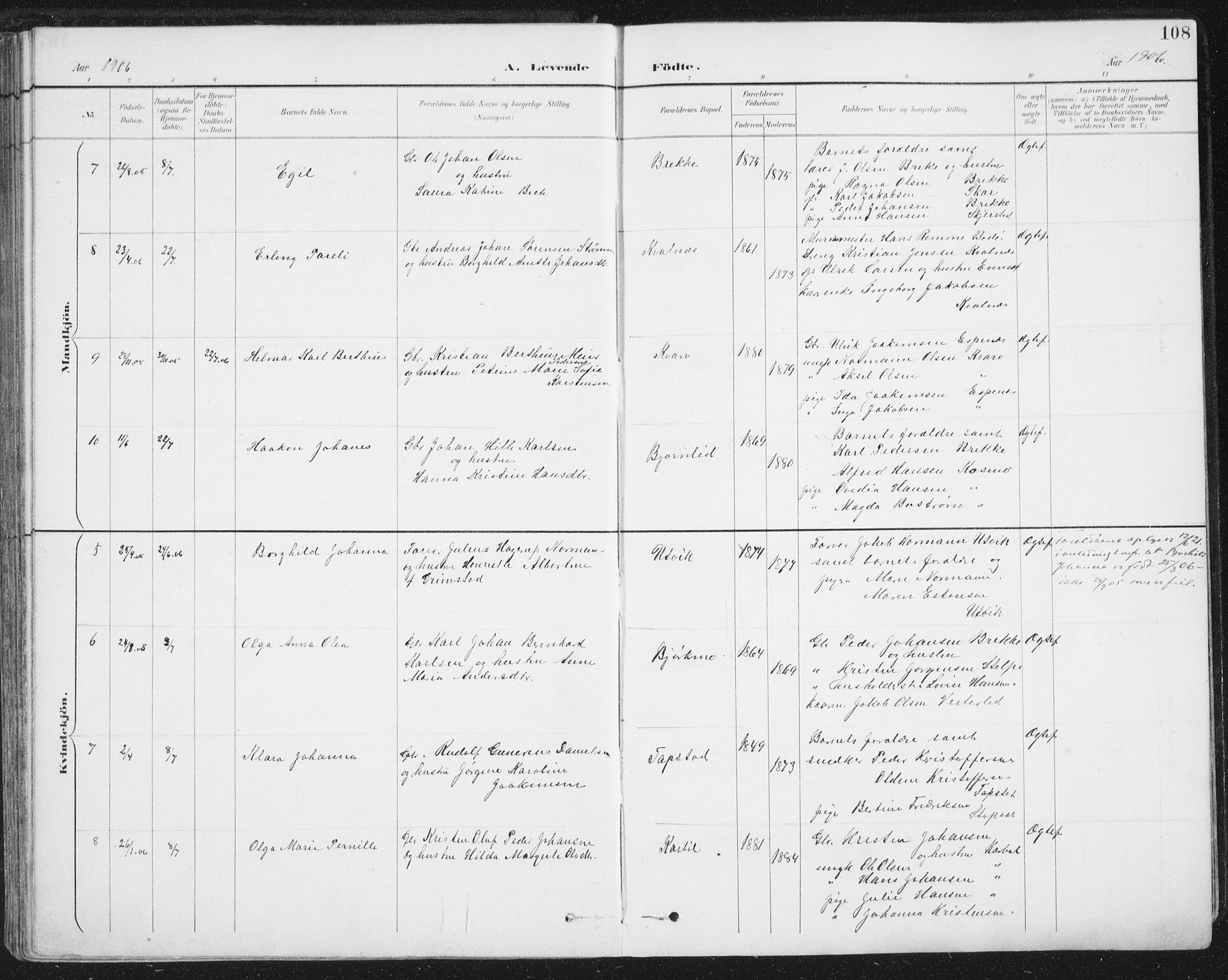 Ministerialprotokoller, klokkerbøker og fødselsregistre - Nordland, AV/SAT-A-1459/852/L0741: Parish register (official) no. 852A11, 1894-1917, p. 108