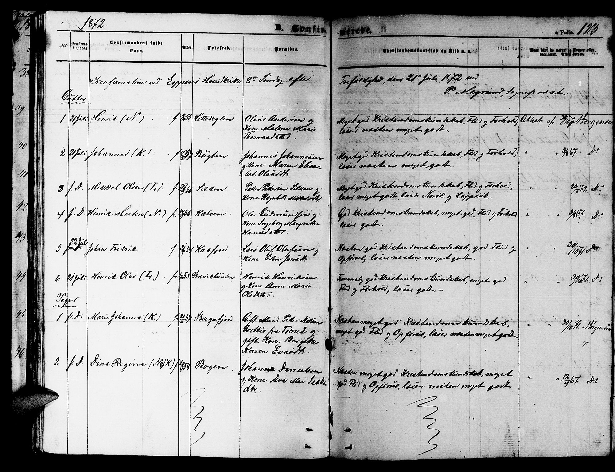 Loppa sokneprestkontor, SATØ/S-1339/H/Hb/L0002klokker: Parish register (copy) no. 2, 1850-1880, p. 123