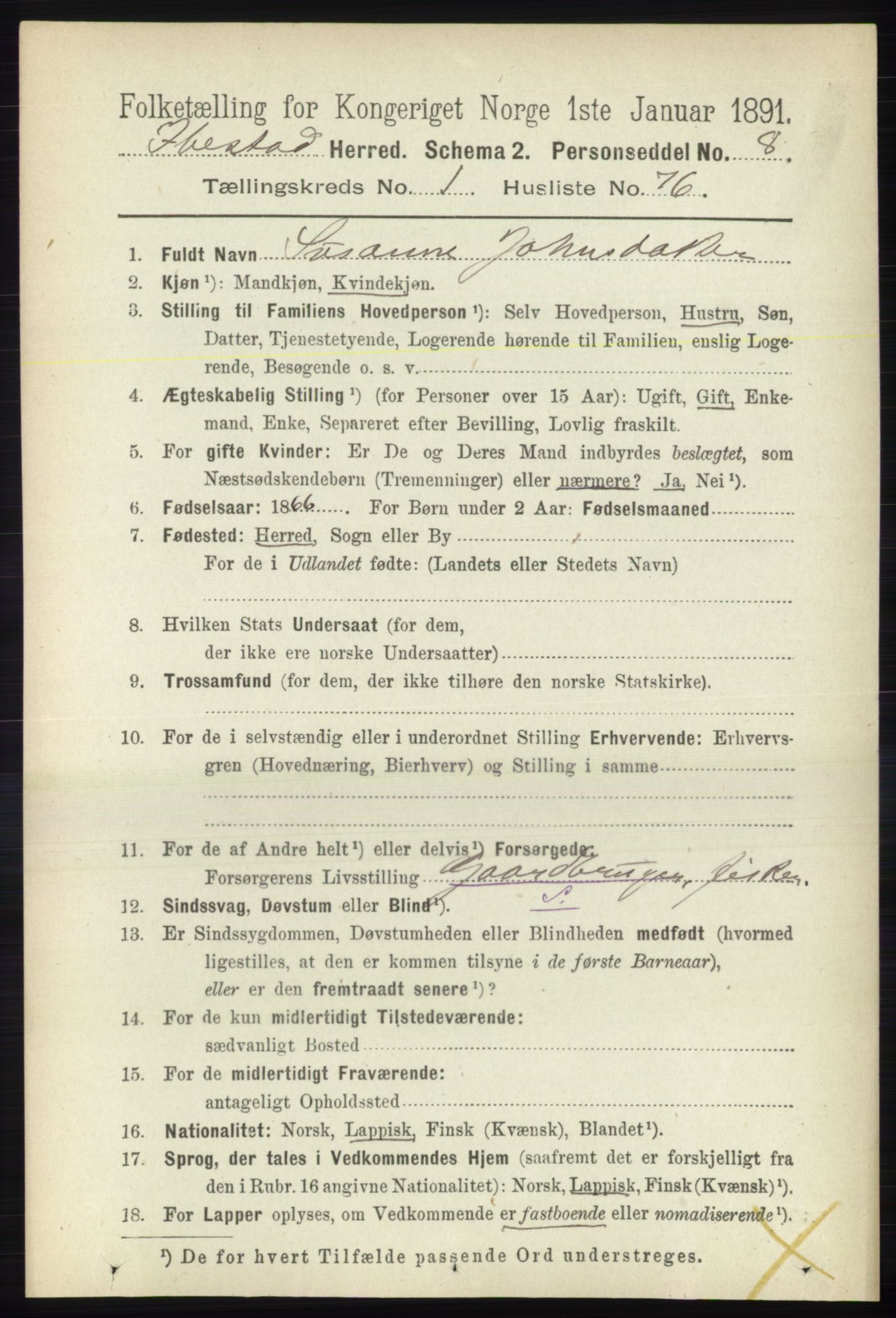 RA, 1891 census for 1917 Ibestad, 1891, p. 645