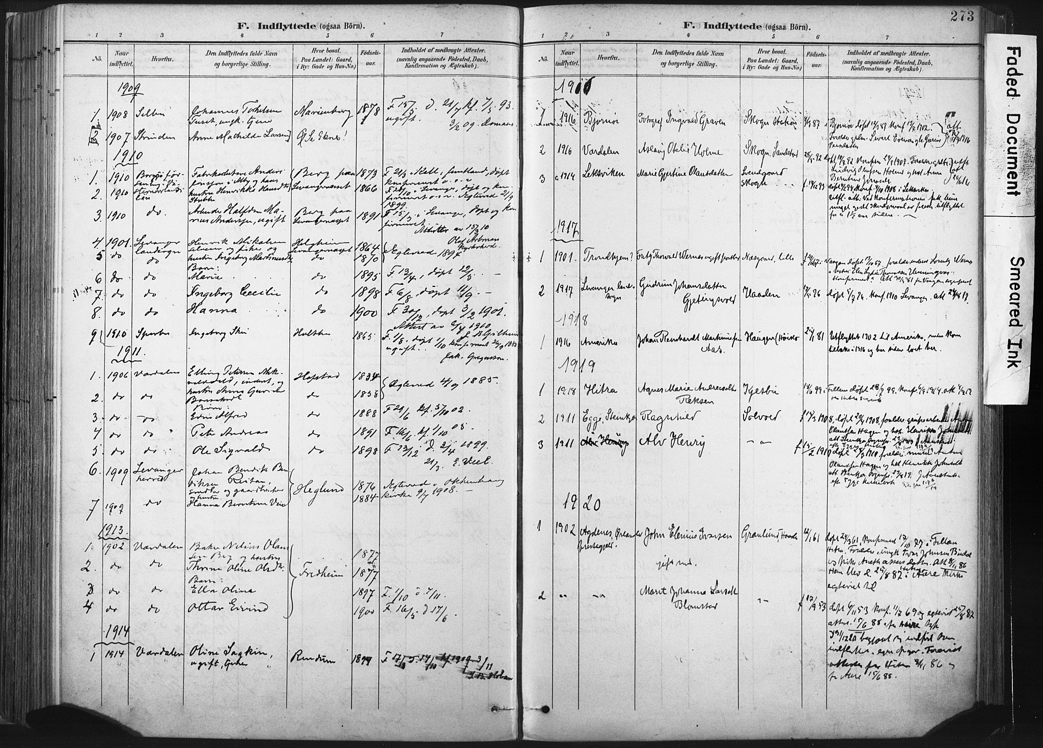 Ministerialprotokoller, klokkerbøker og fødselsregistre - Nord-Trøndelag, SAT/A-1458/717/L0162: Parish register (official) no. 717A12, 1898-1923, p. 273