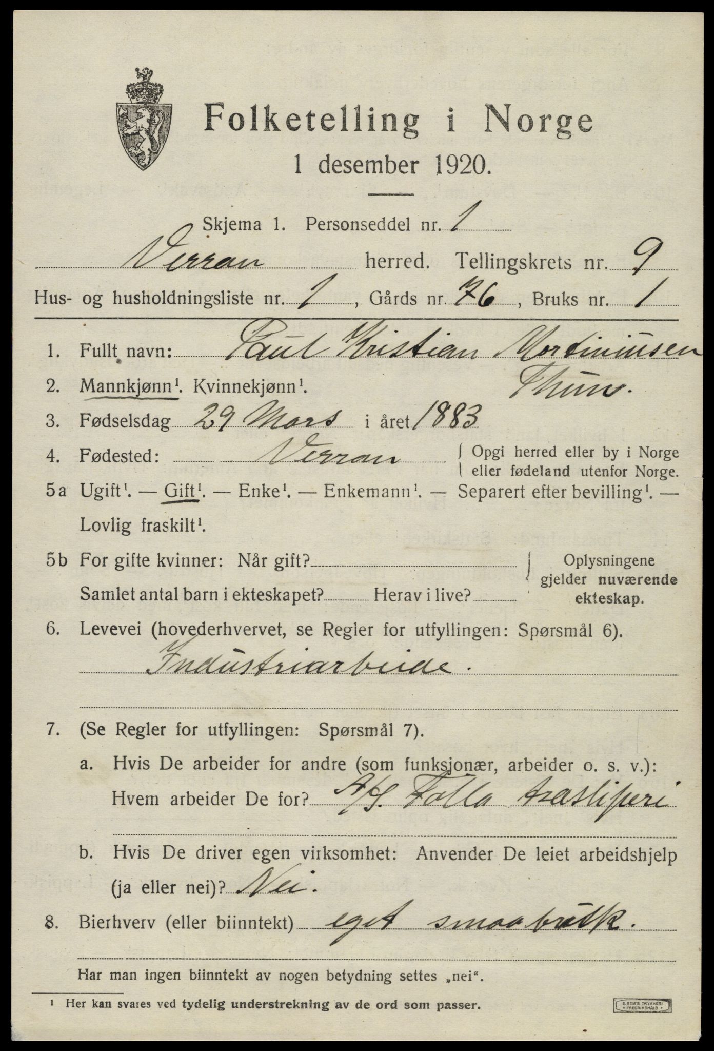 SAT, 1920 census for Verran, 1920, p. 3100