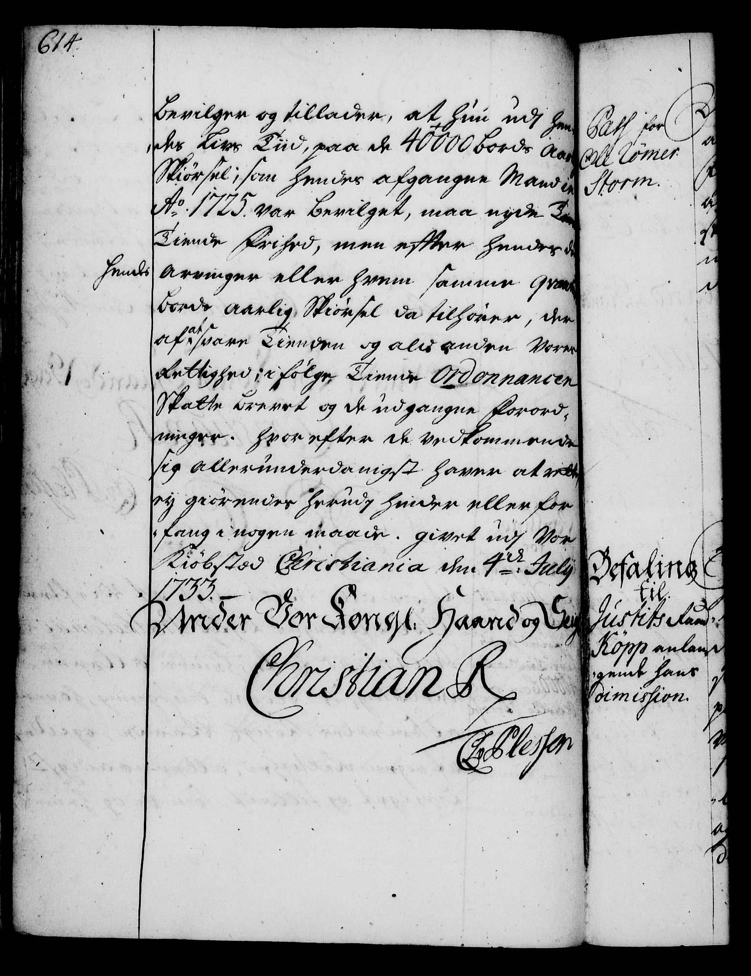 Rentekammeret, Kammerkanselliet, RA/EA-3111/G/Gg/Gga/L0003: Norsk ekspedisjonsprotokoll med register (merket RK 53.3), 1727-1734, p. 614