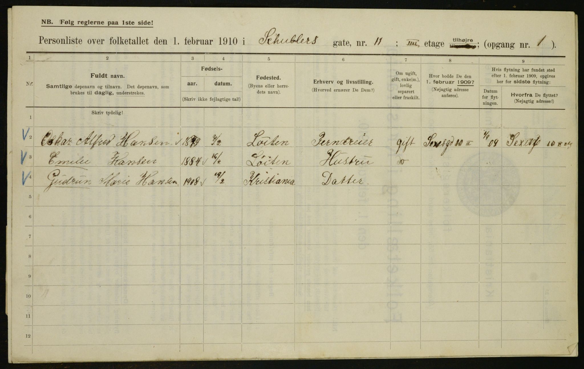 OBA, Municipal Census 1910 for Kristiania, 1910, p. 88745