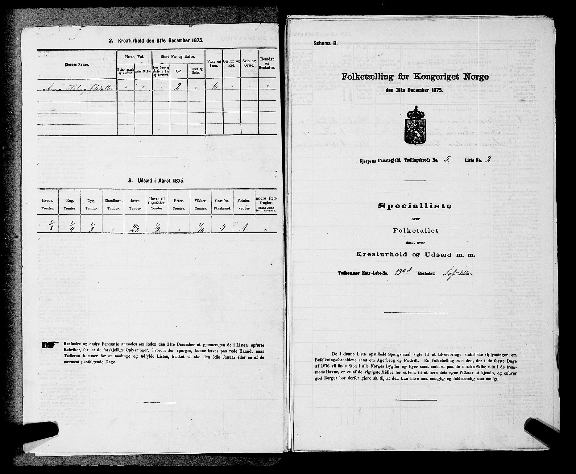 SAKO, 1875 census for 0812P Gjerpen, 1875, p. 592