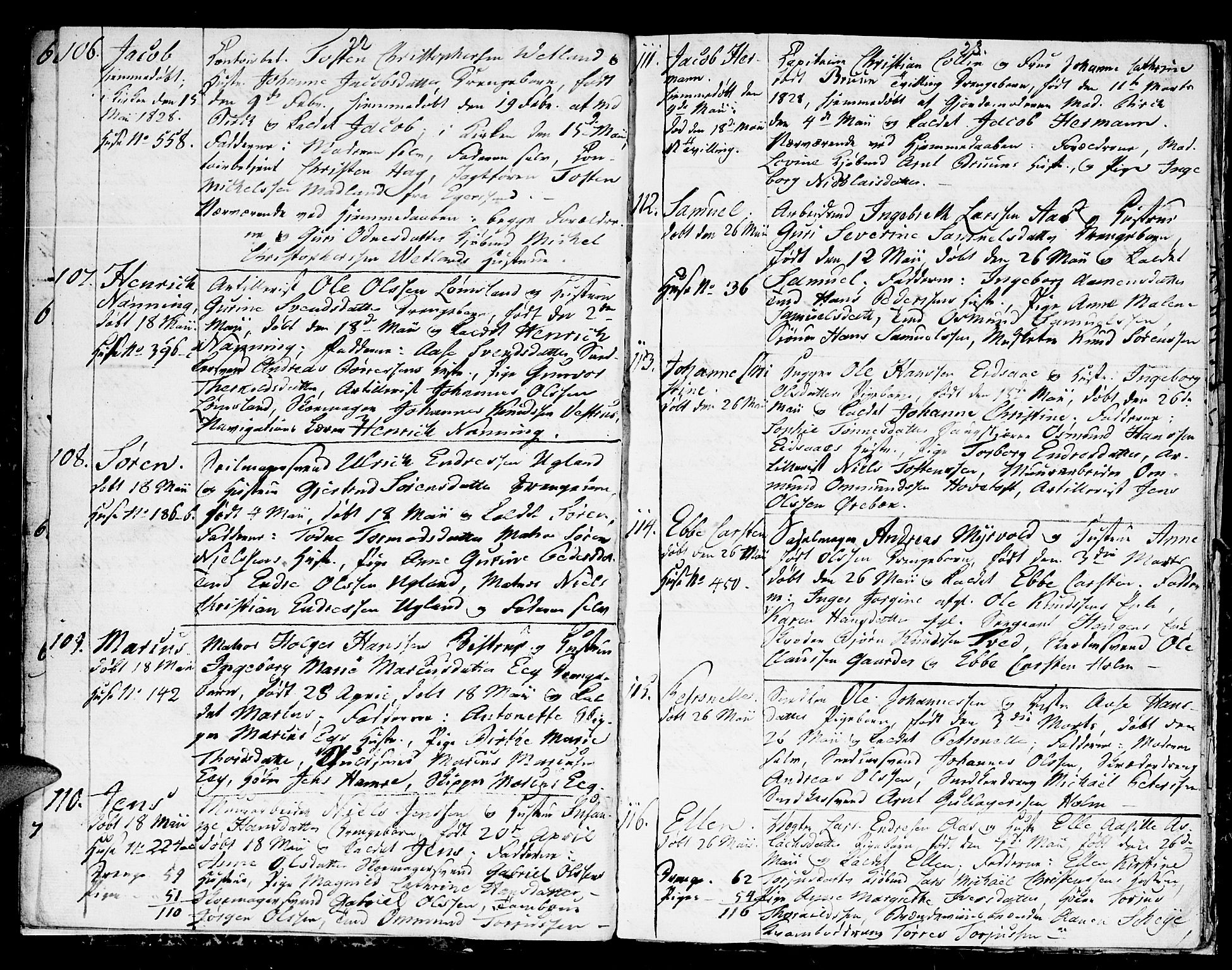 Kristiansand domprosti, SAK/1112-0006/F/Fb/L0005: Parish register (copy) no. B 5, 1827-1828, p. 22-23