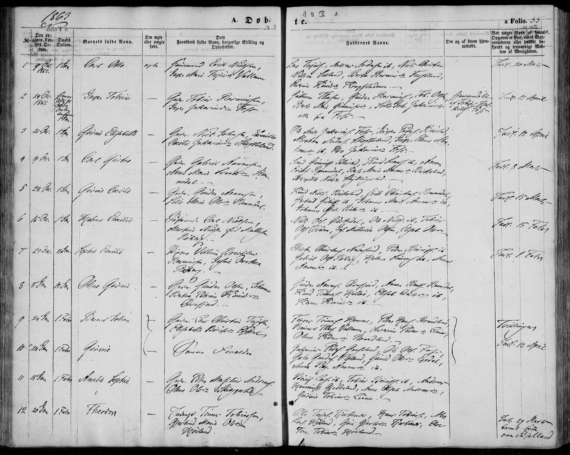 Sør-Audnedal sokneprestkontor, AV/SAK-1111-0039/F/Fa/Fab/L0007: Parish register (official) no. A 7, 1855-1876, p. 55