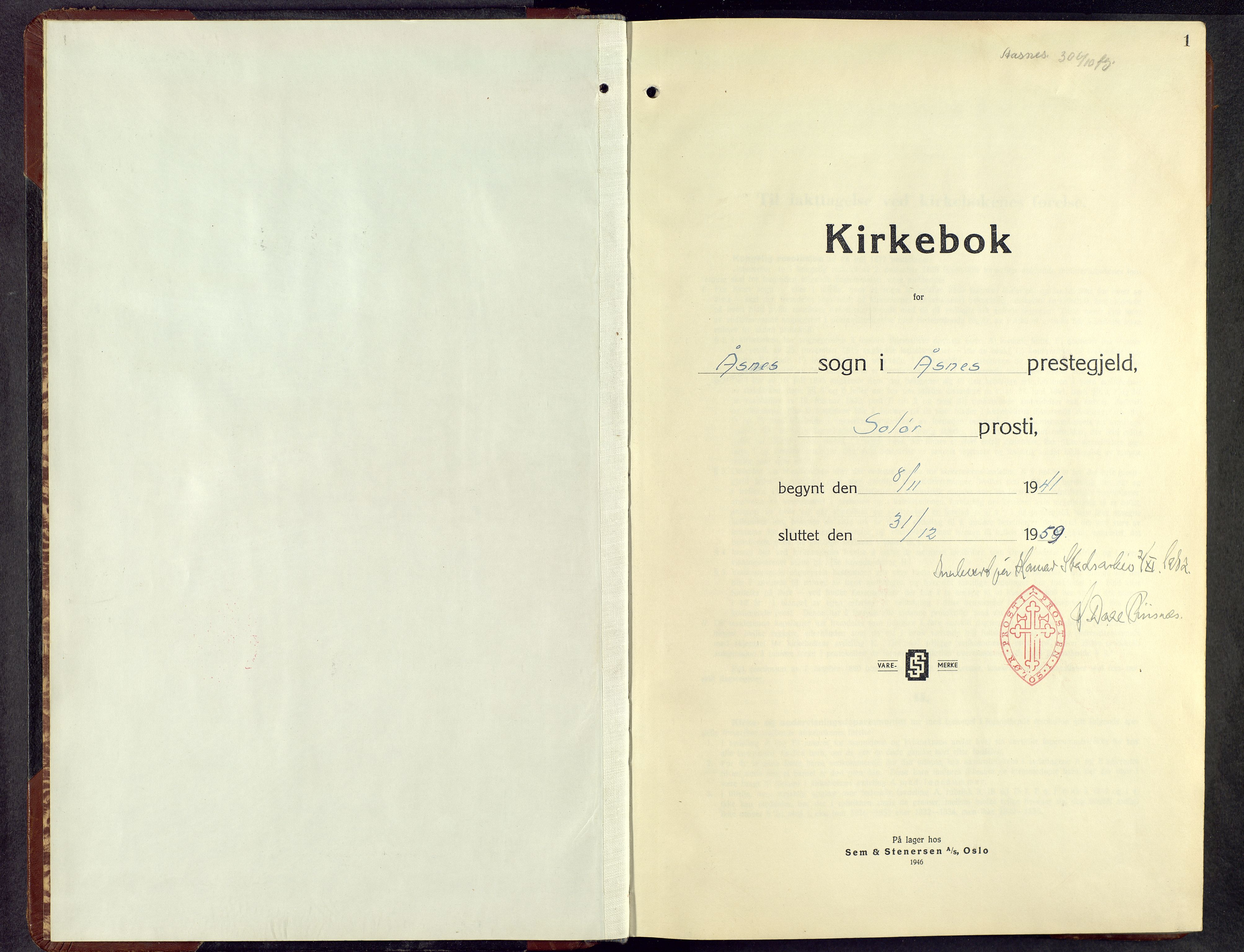 Åsnes prestekontor, AV/SAH-PREST-042/H/Ha/Hab/L0010: Parish register (copy) no. 10, 1941-1962, p. 1