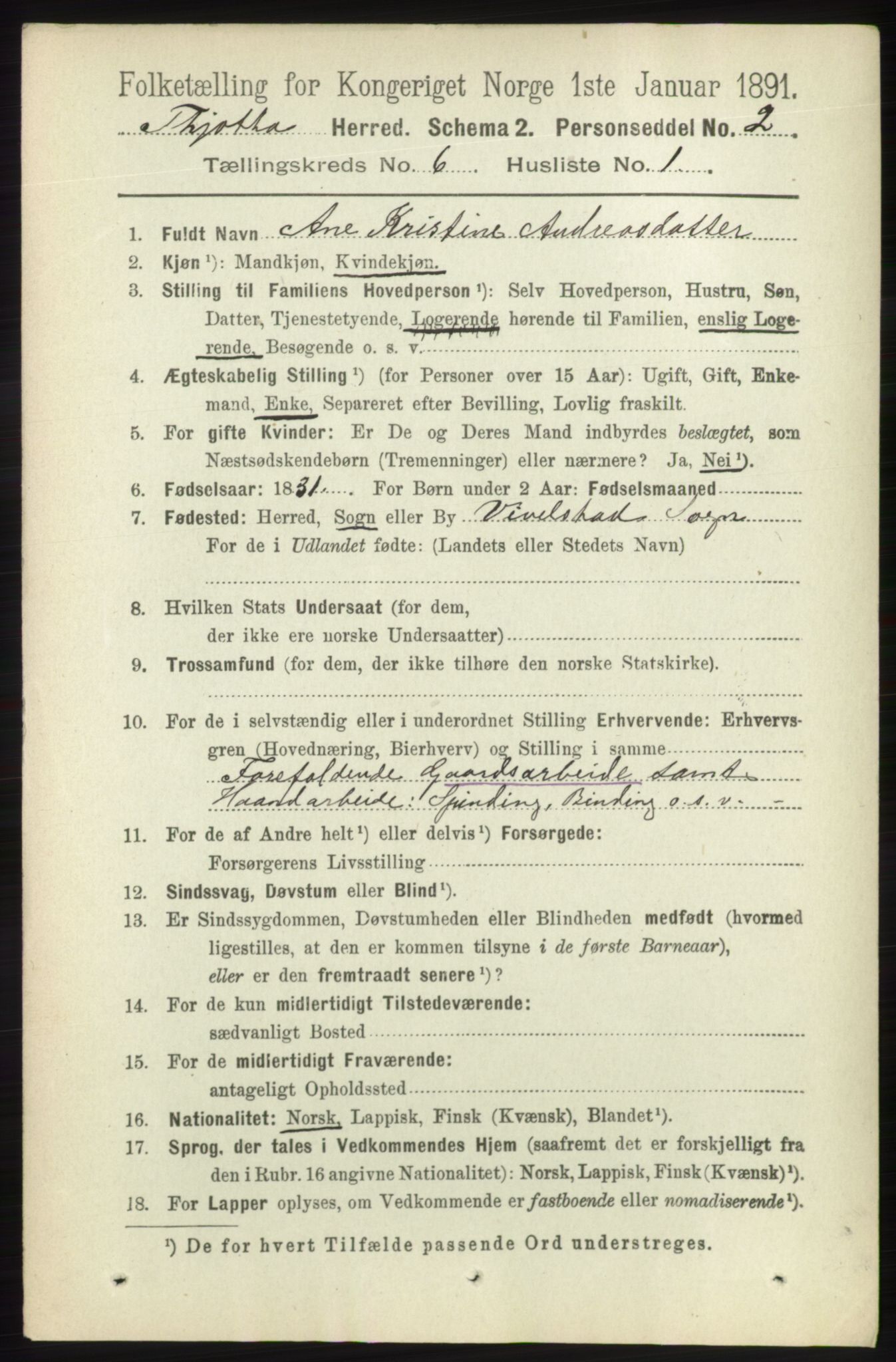 RA, 1891 census for 1817 Tjøtta, 1891, p. 2874