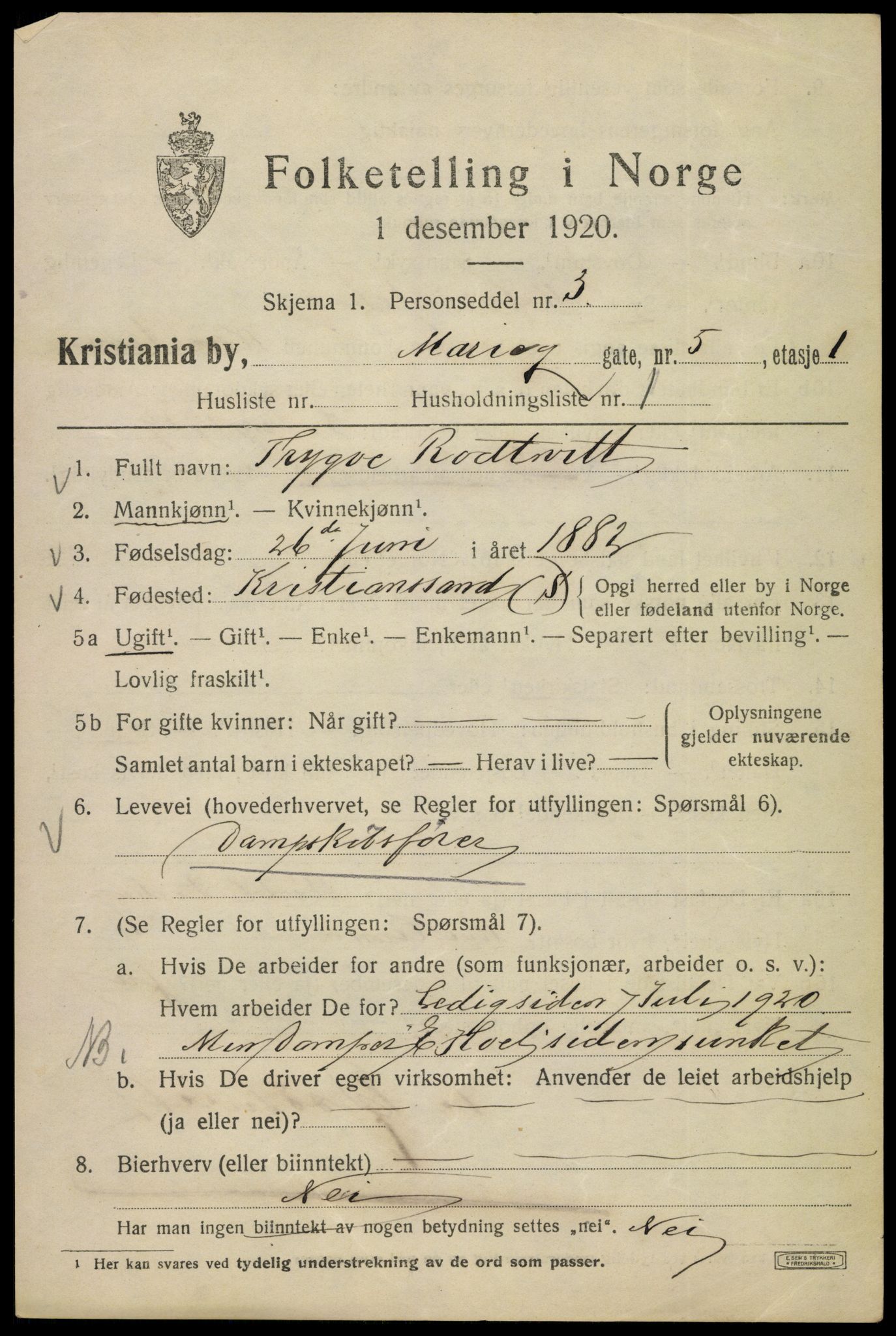 SAO, 1920 census for Kristiania, 1920, p. 384481