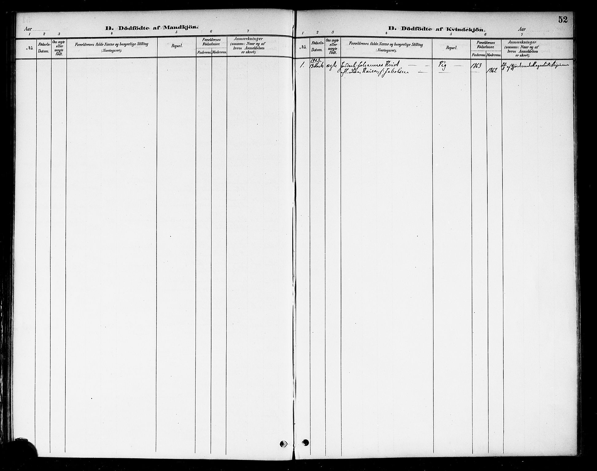 Berg prestekontor Kirkebøker, AV/SAO-A-10902/F/Fa/L0007: Parish register (official) no. I 7, 1888-1902, p. 52