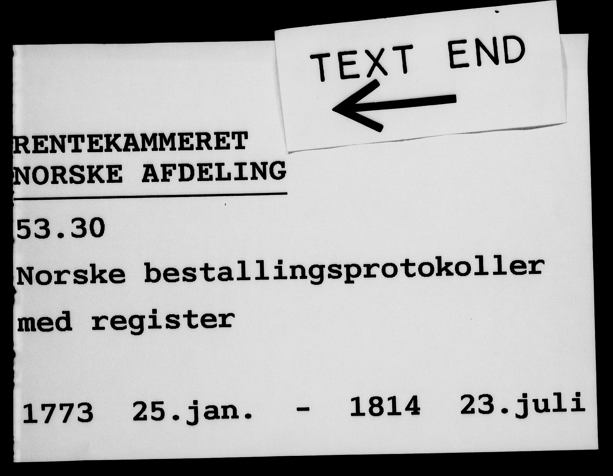 Rentekammeret, Kammerkanselliet, AV/RA-EA-3111/G/Gg/Gge/L0006: Norsk bestallingsprotokoll med register (merket RK 53.30), 1773-1814