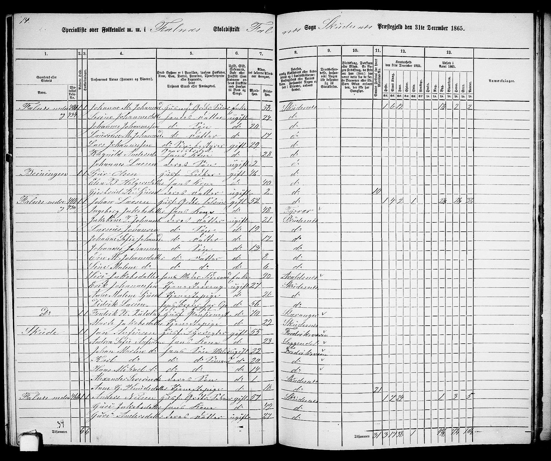 RA, 1865 census for Skudenes, 1865, p. 182