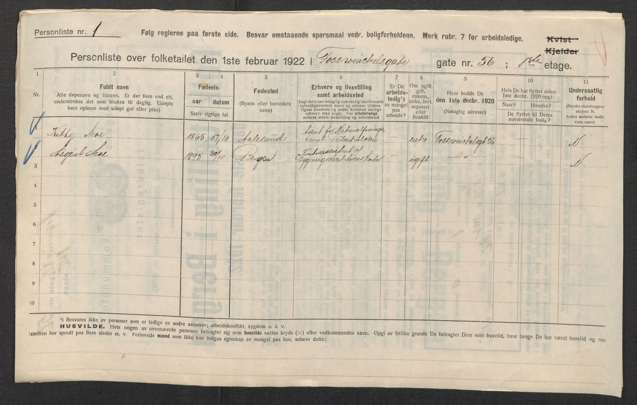 SAB, Municipal Census 1922 for Bergen, 1922, p. 8975