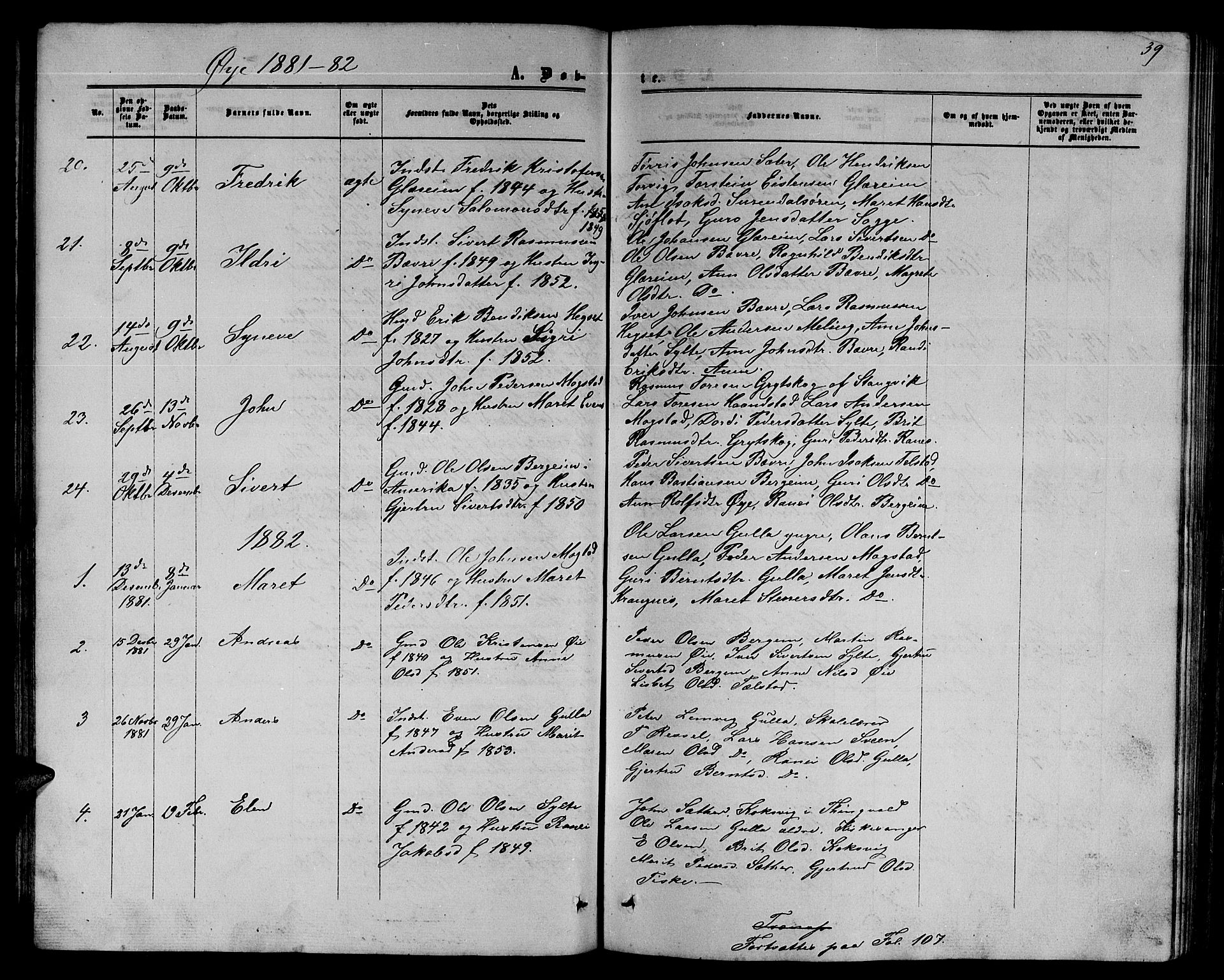 Ministerialprotokoller, klokkerbøker og fødselsregistre - Møre og Romsdal, SAT/A-1454/595/L1051: Parish register (copy) no. 595C03, 1866-1891, p. 39