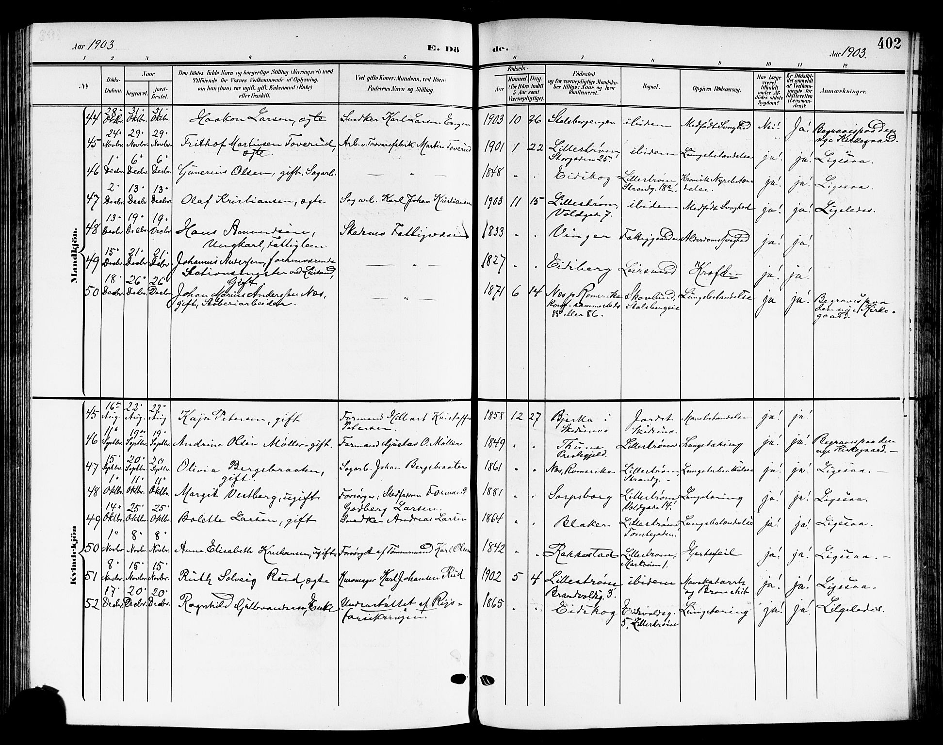 Skedsmo prestekontor Kirkebøker, SAO/A-10033a/G/Ga/L0005b: Parish register (copy) no. I 5B, 1902-1911, p. 402