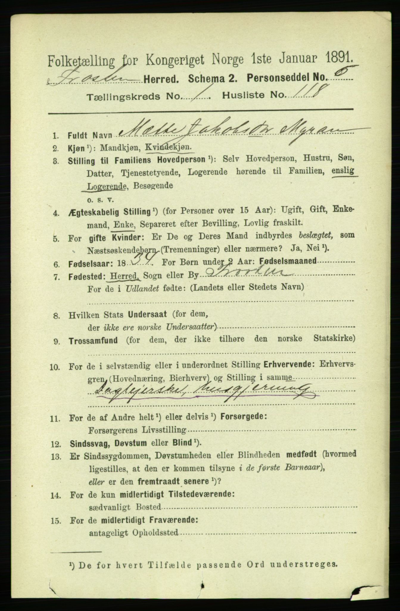 RA, 1891 census for 1717 Frosta, 1891, p. 927