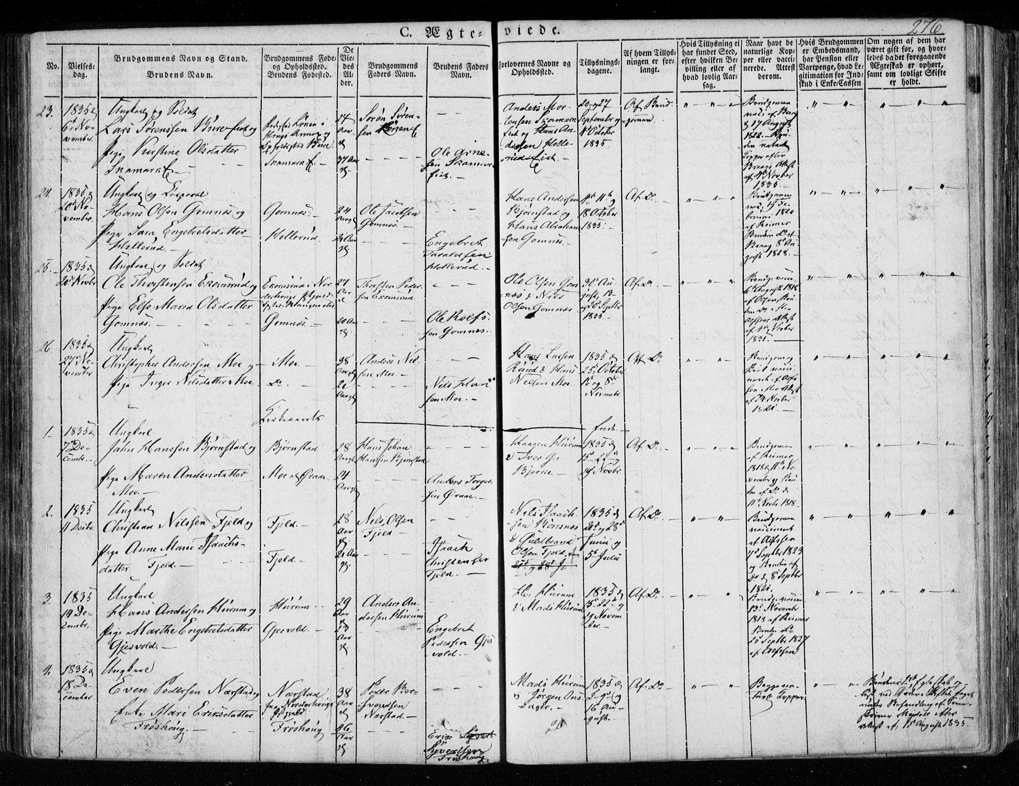 Hole kirkebøker, SAKO/A-228/F/Fa/L0005: Parish register (official) no. I 5, 1833-1851, p. 276