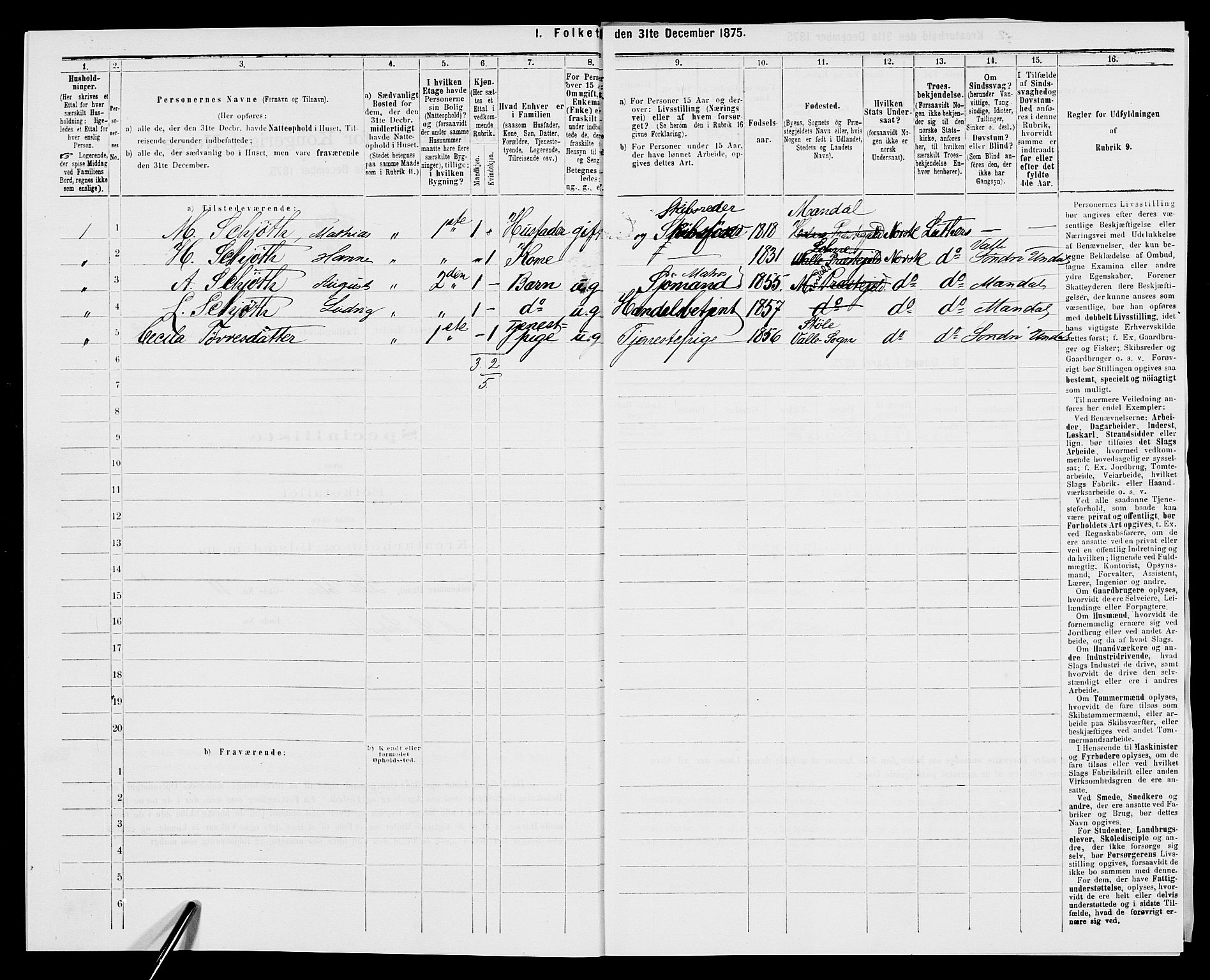 SAK, 1875 census for 1002B Mandal/Mandal, 1875, p. 332