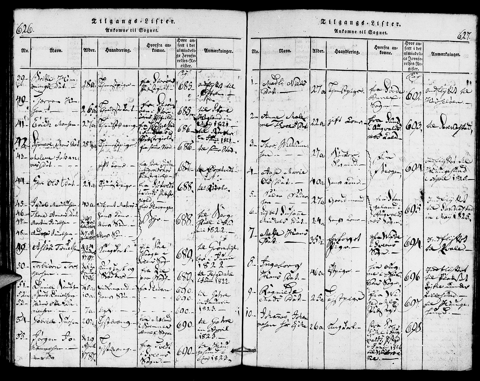 Torvastad sokneprestkontor, SAST/A -101857/H/Ha/Haa/L0004: Parish register (official) no. A 4, 1817-1836, p. 626-627