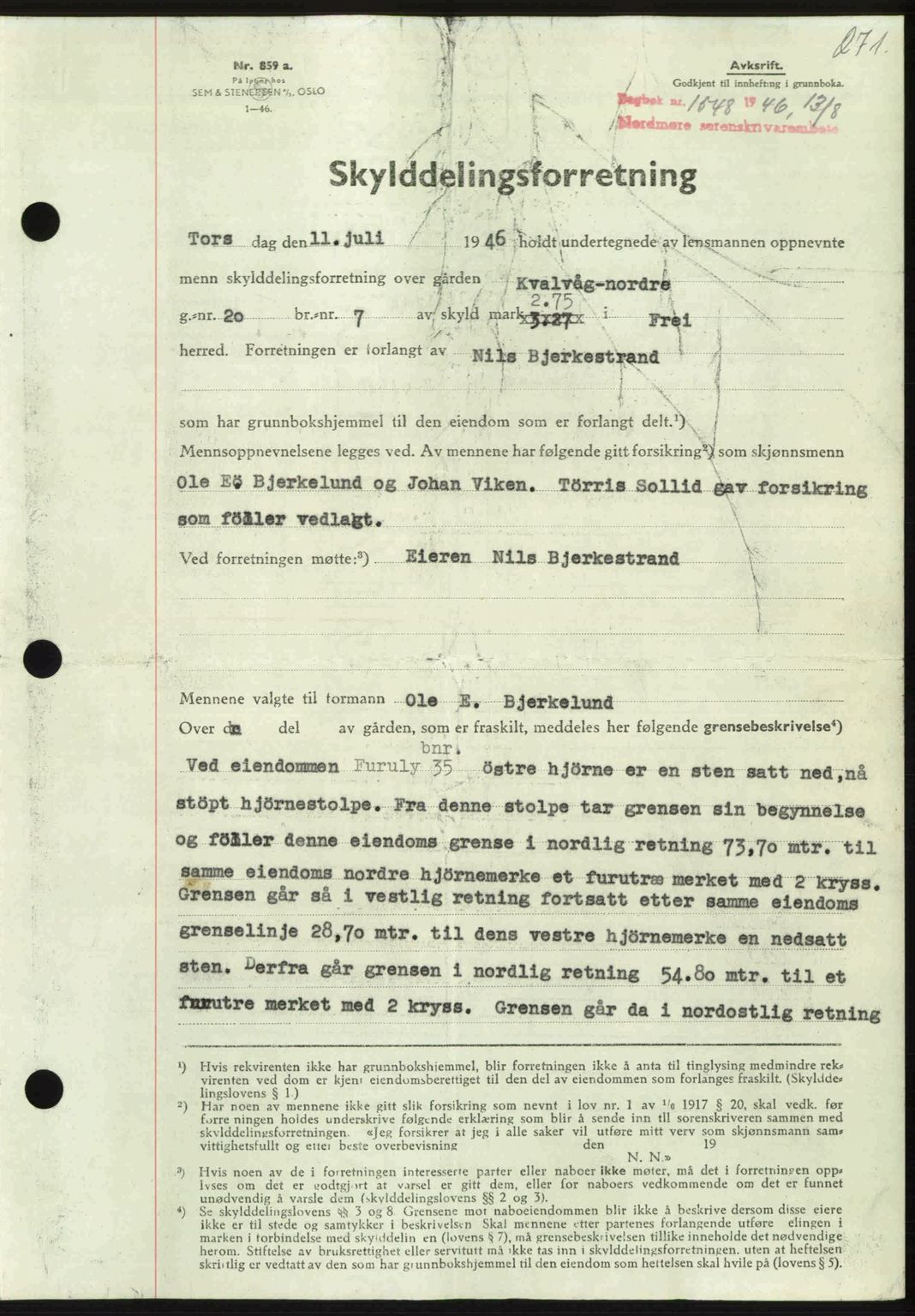 Nordmøre sorenskriveri, AV/SAT-A-4132/1/2/2Ca: Mortgage book no. A102, 1946-1946, Diary no: : 1548/1946