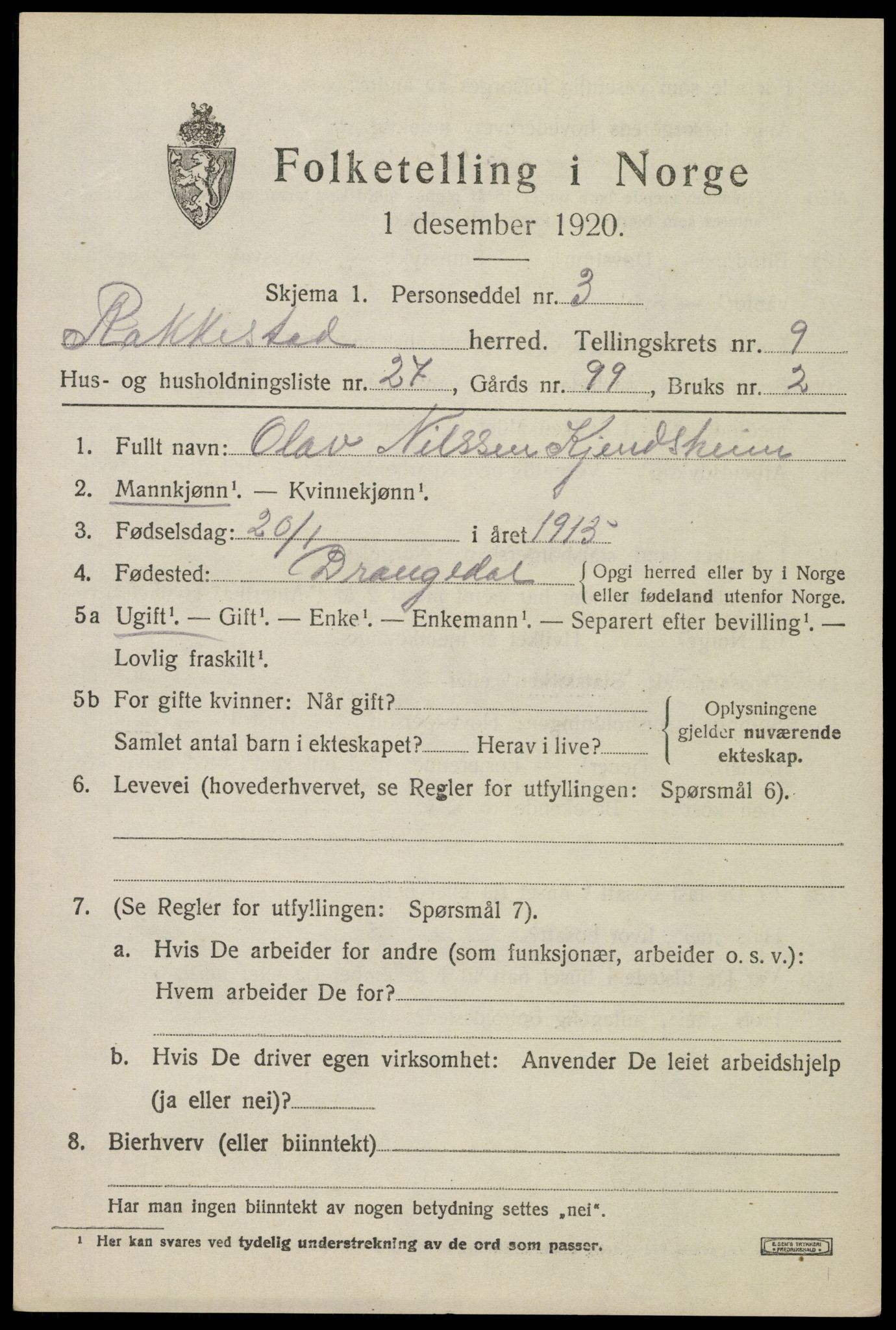 SAO, 1920 census for Rakkestad, 1920, p. 8503