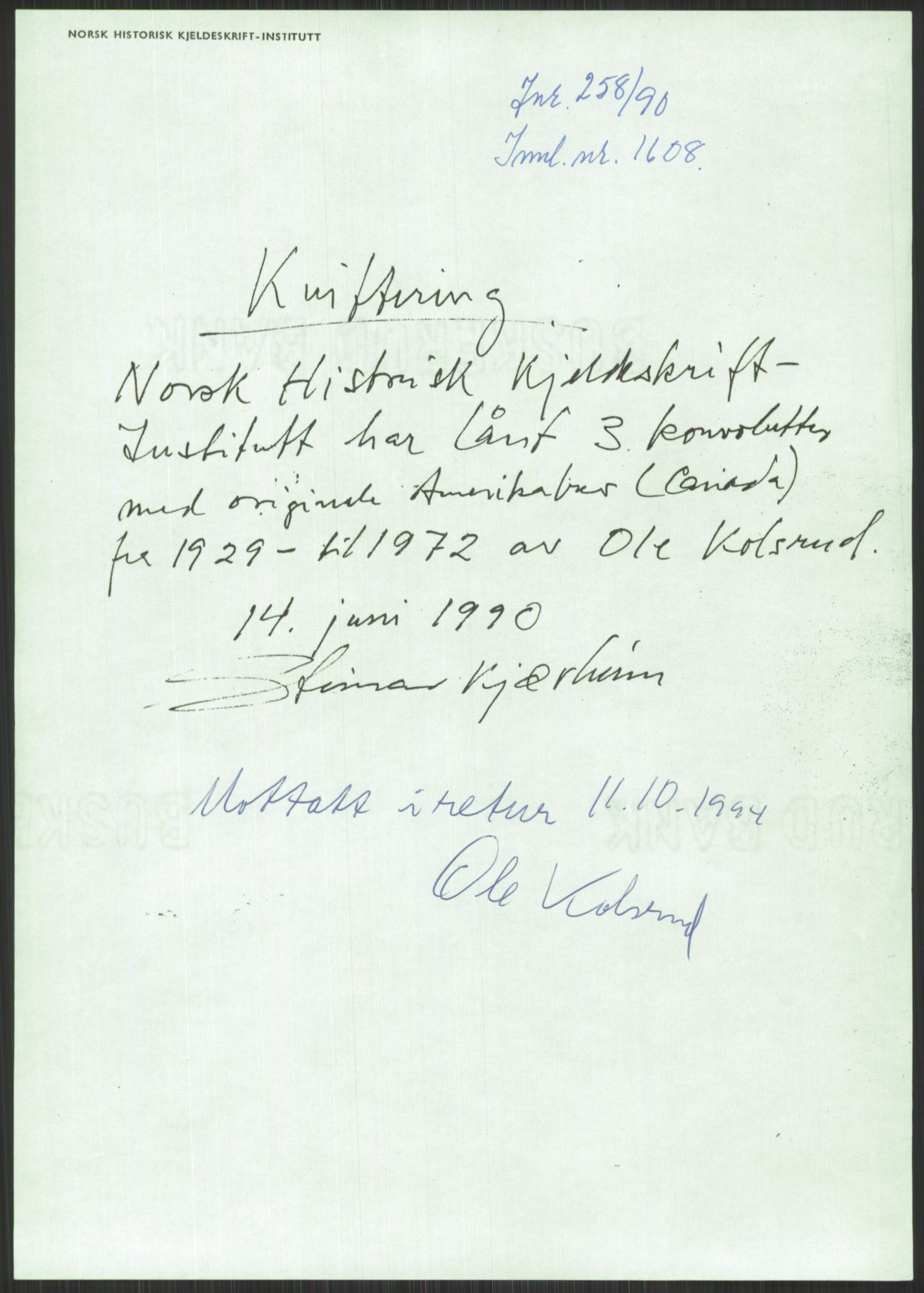 Samlinger til kildeutgivelse, Amerikabrevene, AV/RA-EA-4057/F/L0039: Innlån fra Ole Kolsrud, Buskerud og Ferdinand Næshagen, Østfold, 1860-1972, p. 215