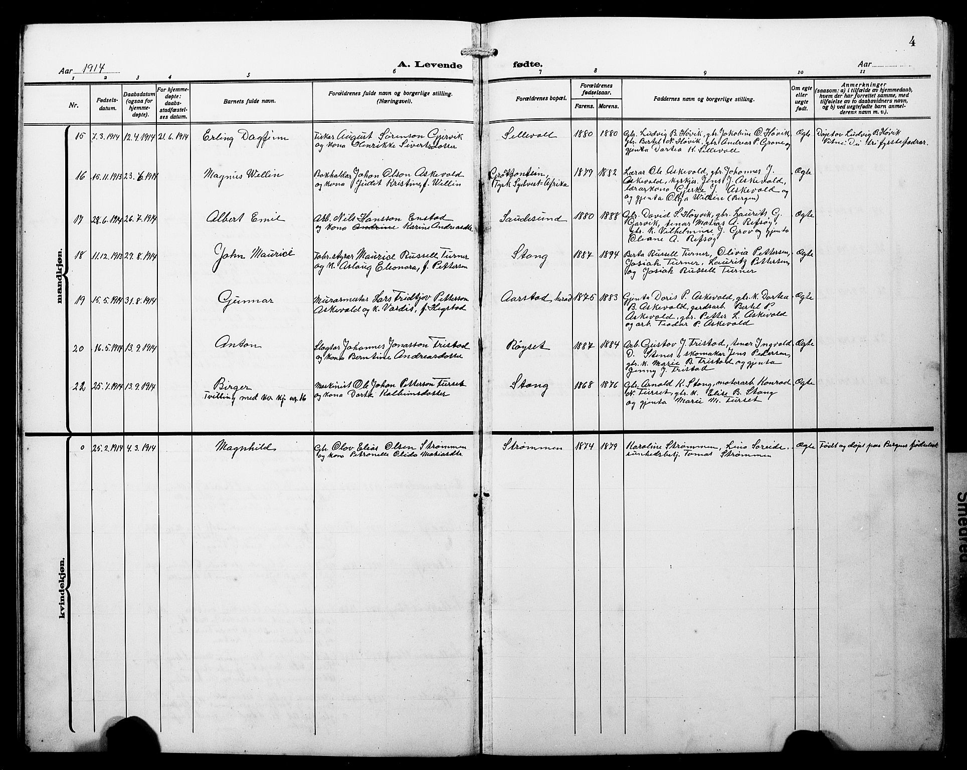 Askvoll sokneprestembete, AV/SAB-A-79501/H/Hab/Haba/L0004: Parish register (copy) no. A 4, 1913-1929, p. 4