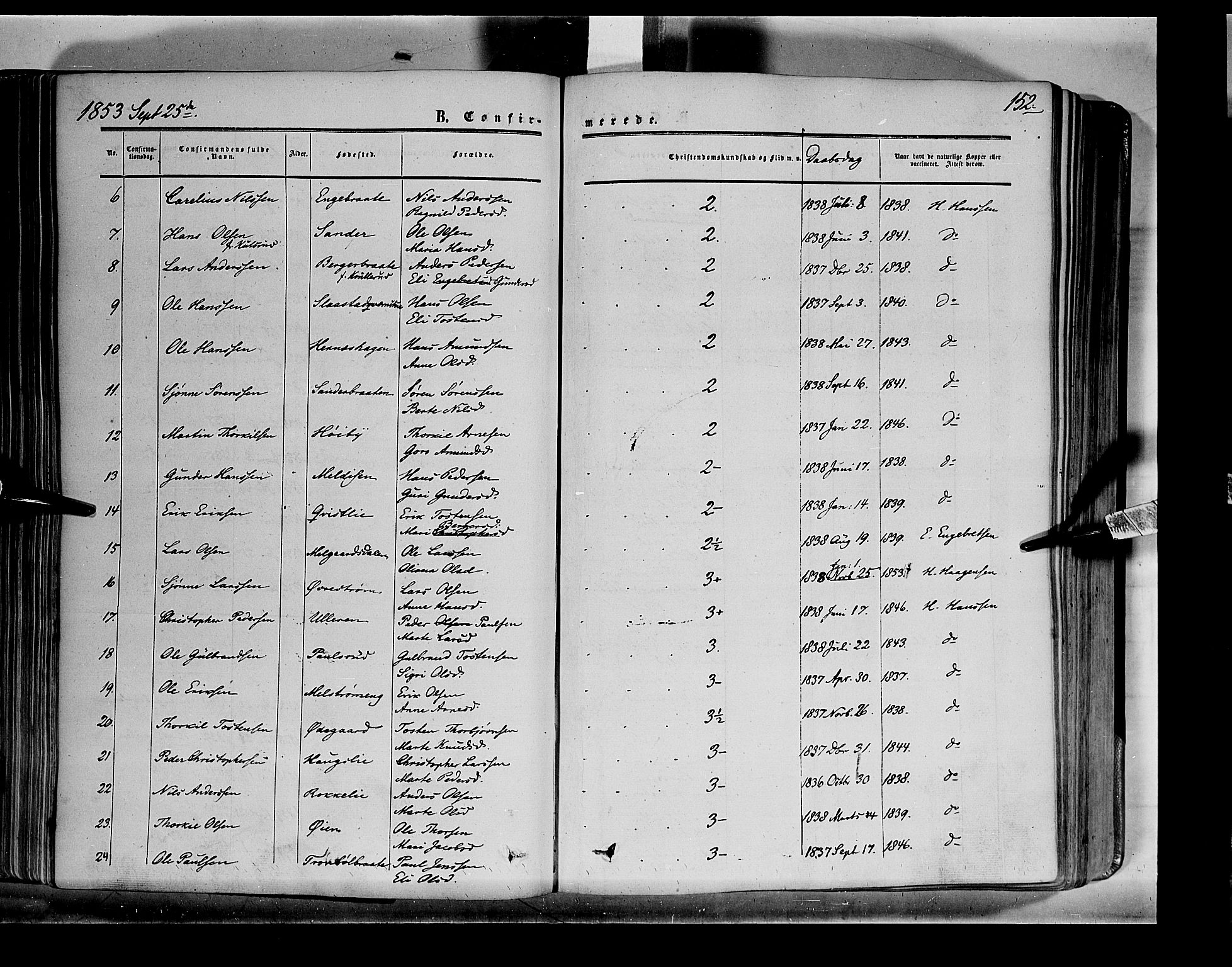 Sør-Odal prestekontor, SAH/PREST-030/H/Ha/Haa/L0001: Parish register (official) no. 1, 1849-1859, p. 152